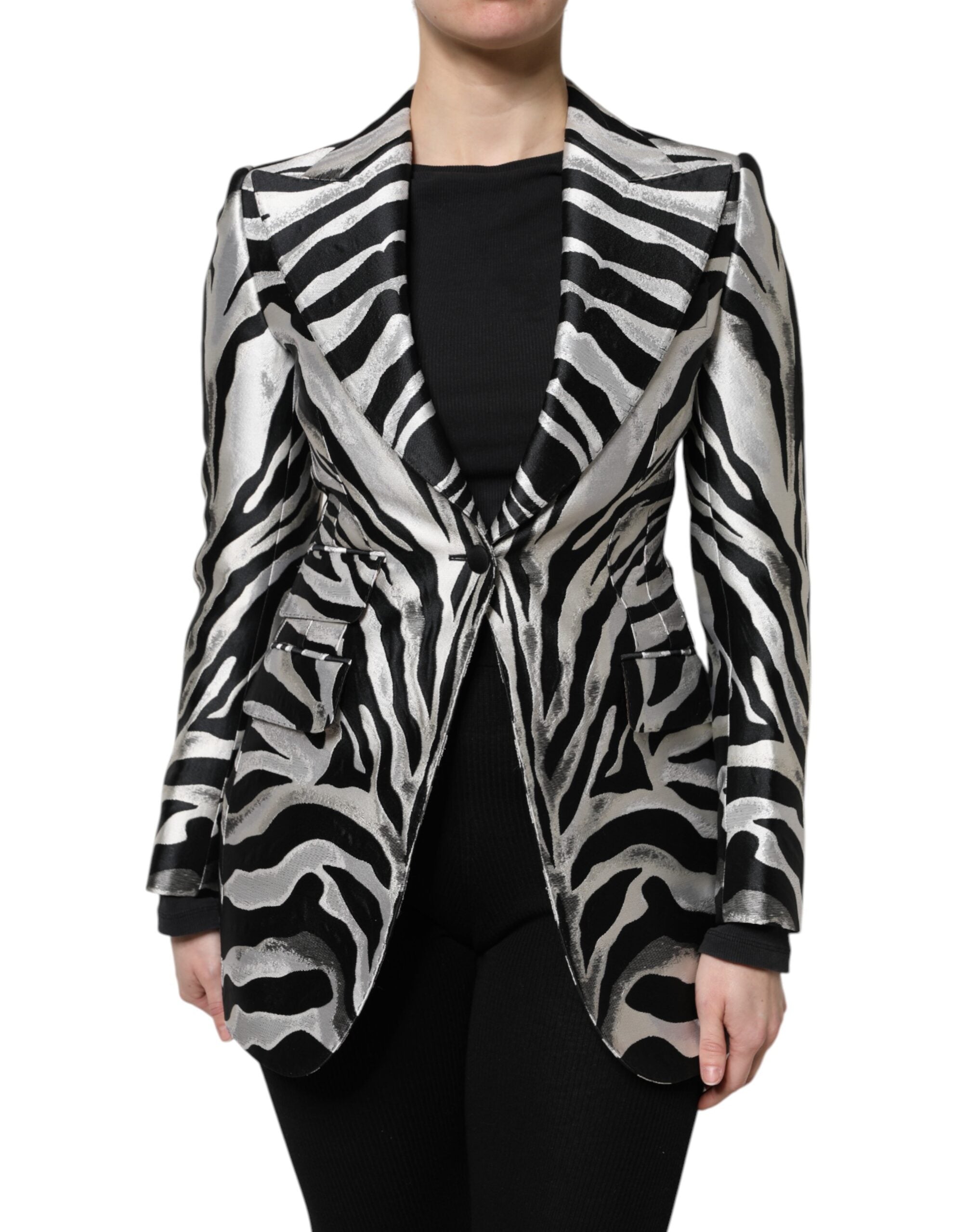 Dolce &amp; Gabbana Sort Hvid Polyester Dame Blazer Jakke