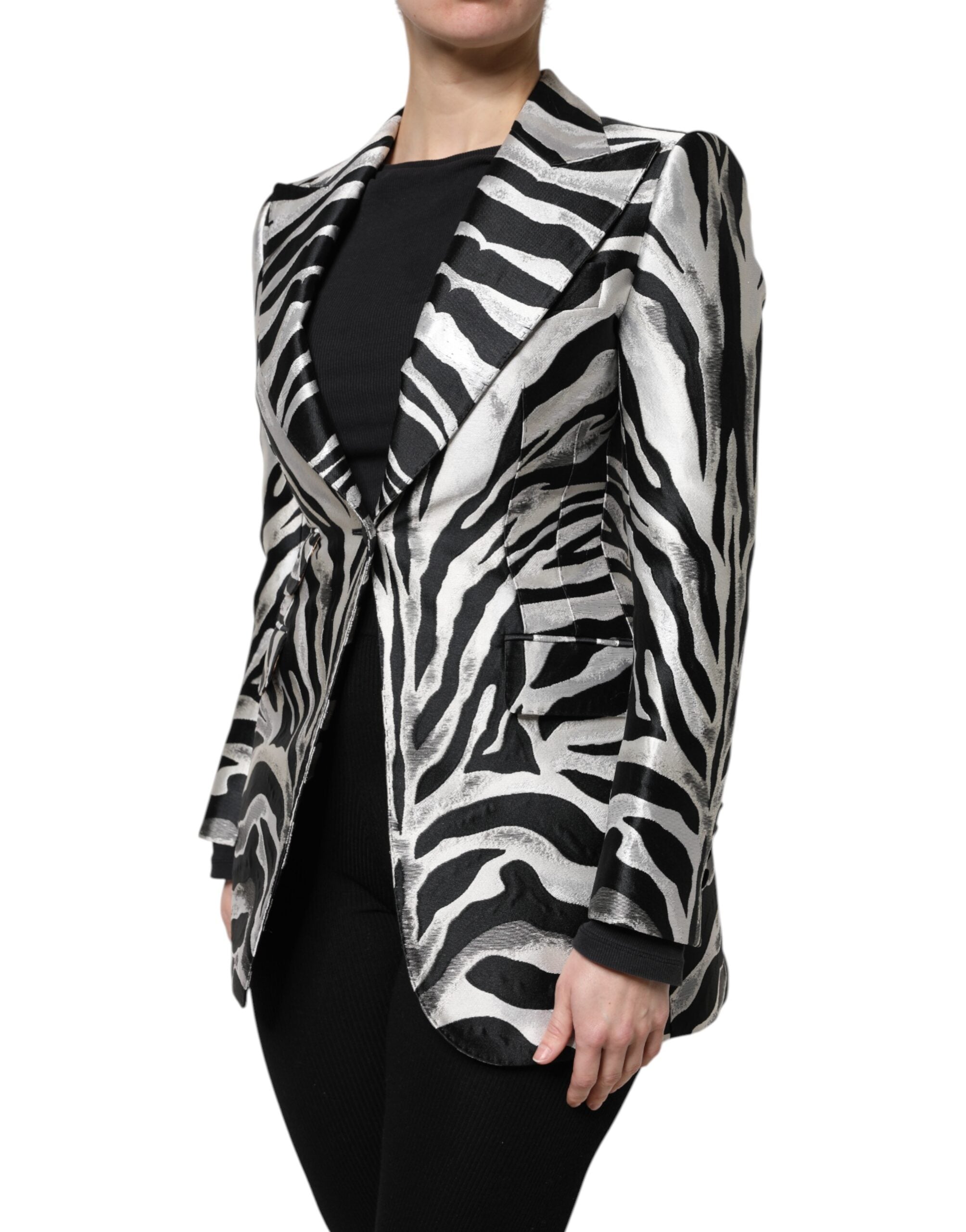 Dolce &amp; Gabbana Sort Hvid Polyester Dame Blazer Jakke