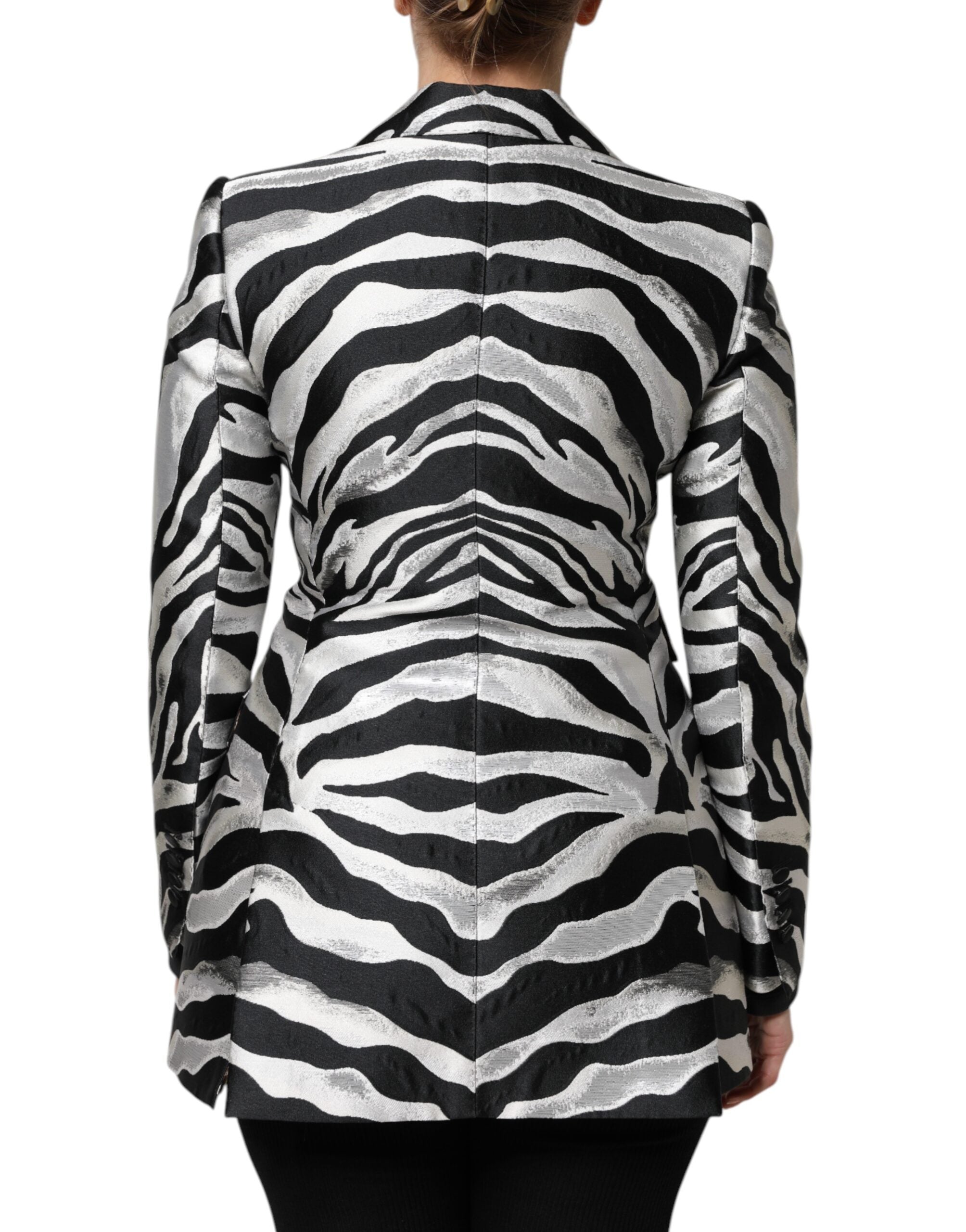 Dolce &amp; Gabbana Sort Hvid Polyester Dame Blazer Jakke