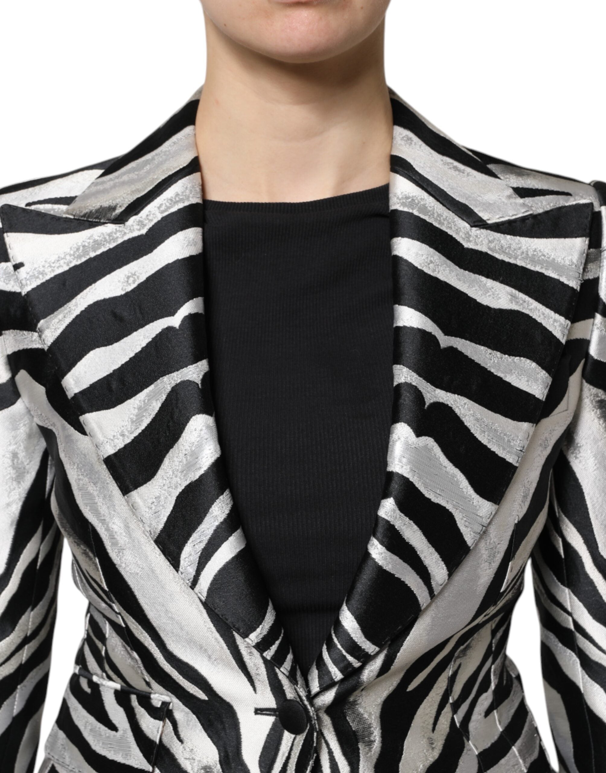 Dolce &amp; Gabbana Sort Hvid Polyester Dame Blazer Jakke