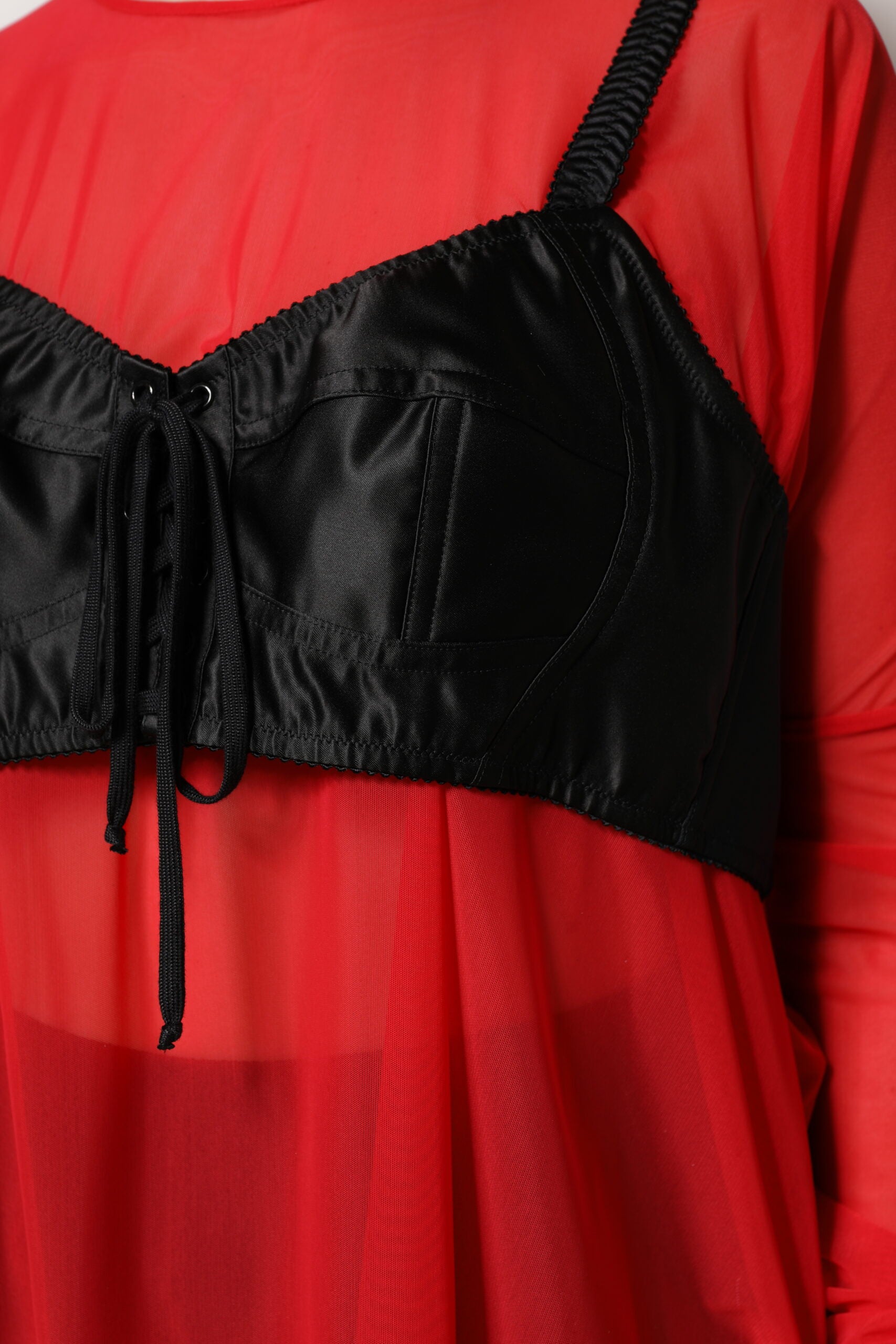 Dolce &amp; Gabbana Rød Sort Bustier Detaljeret Top Med Lange Ærmer