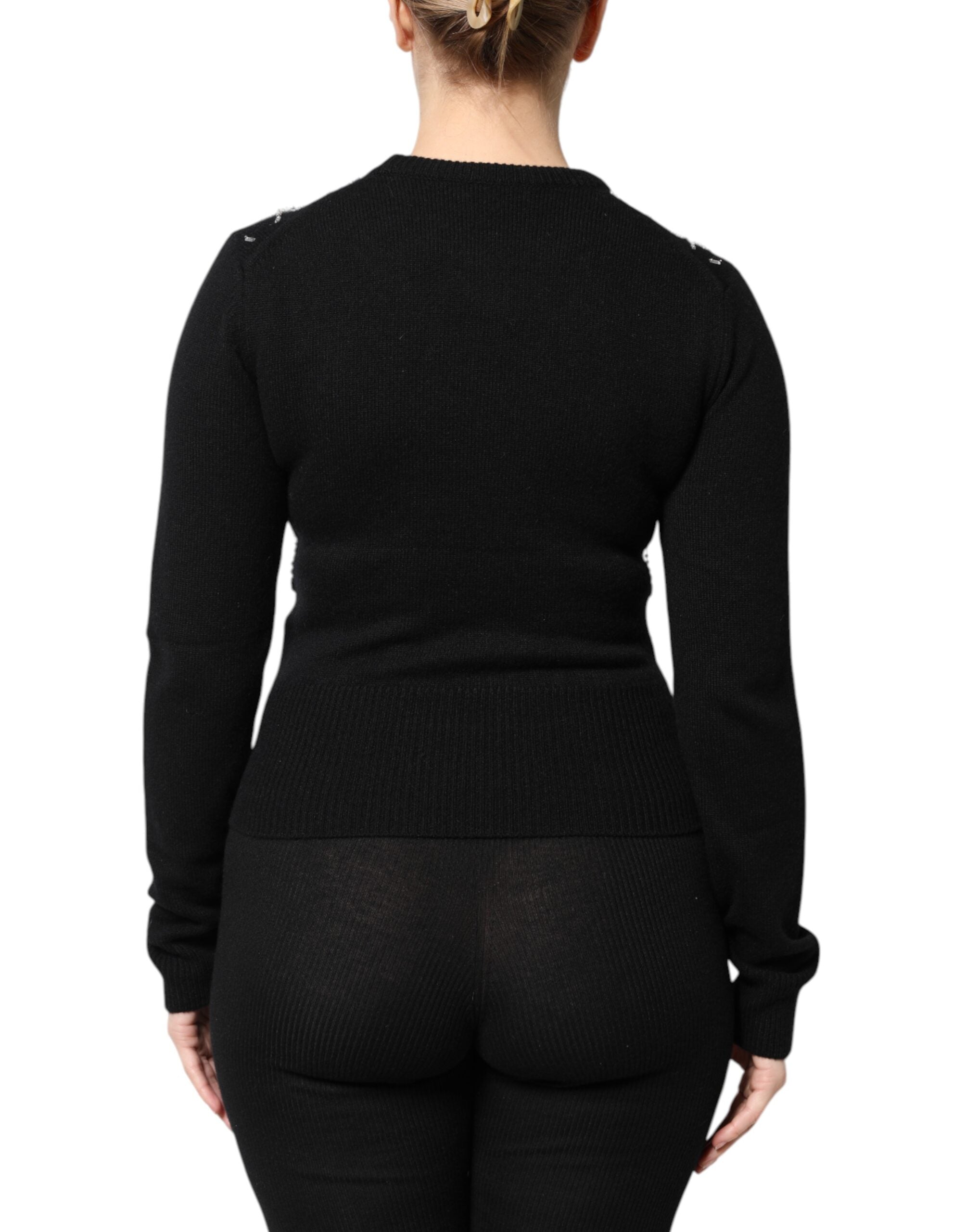 Dolce &amp; Gabbana Sort Cashmere Udsmykket Top Med Lange Ærmer