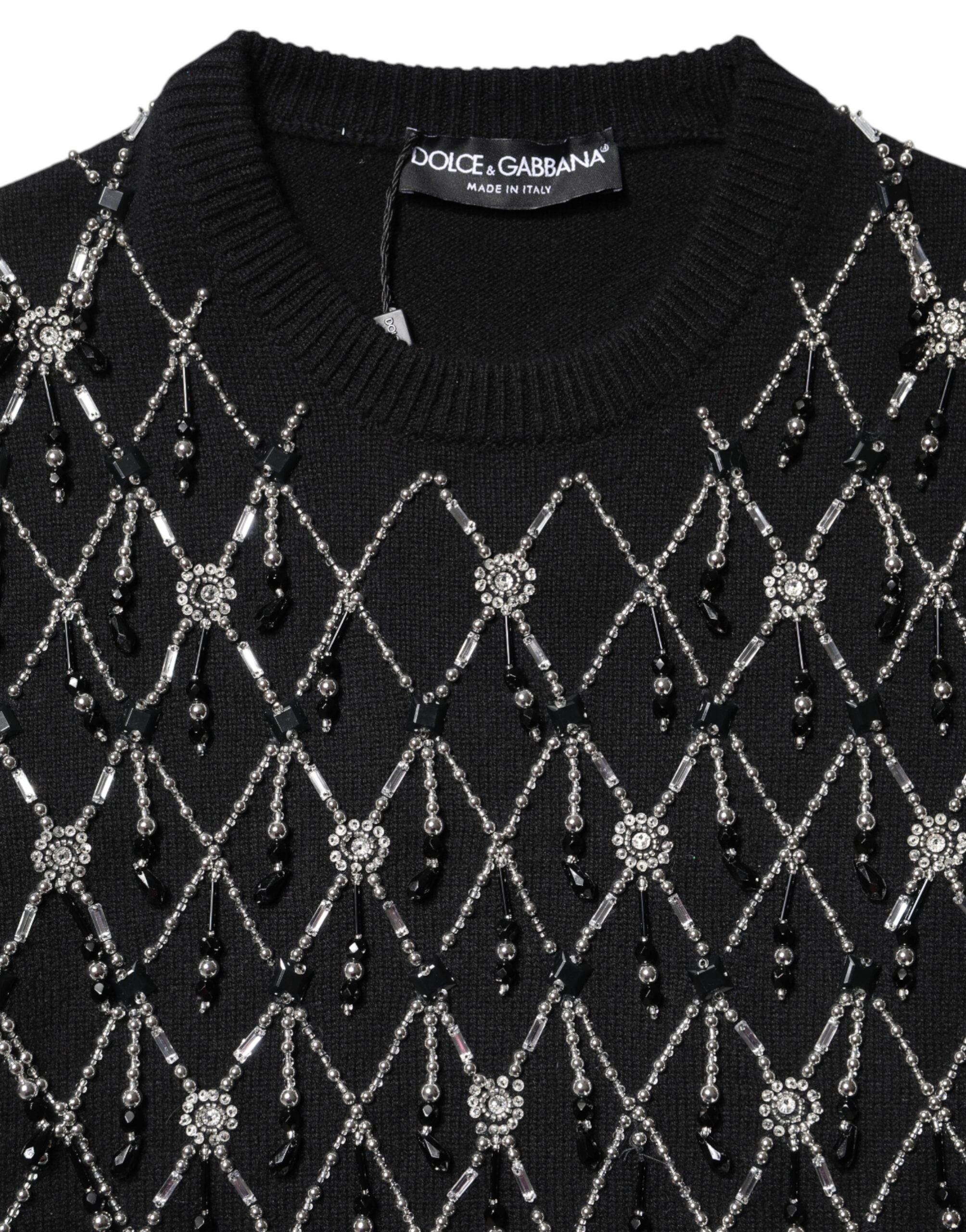 Dolce &amp; Gabbana Sort Cashmere Udsmykket Top Med Lange Ærmer