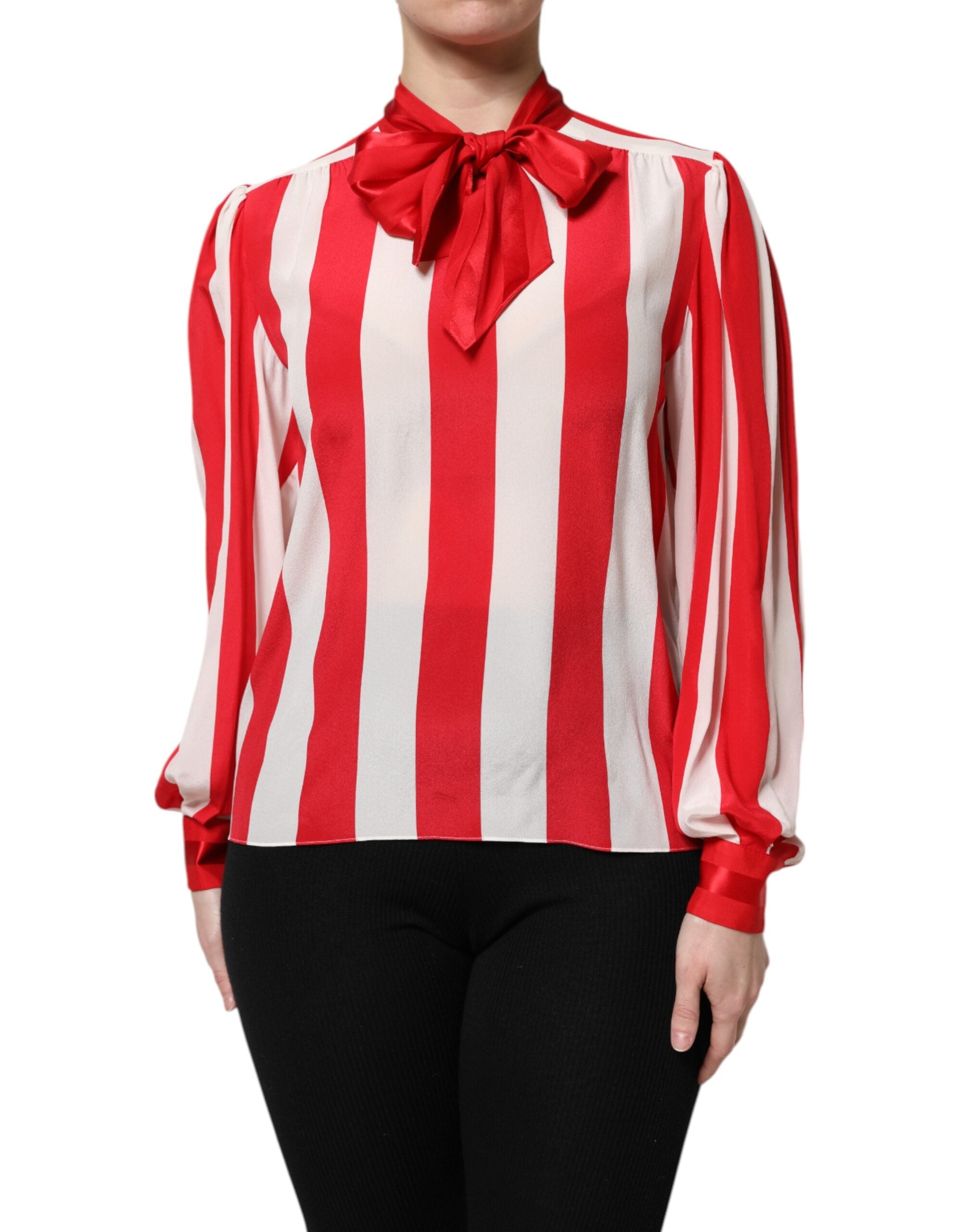 Dolce &amp; Gabbana Rød-Hvide Striber Ascot Krave Bluse Top
