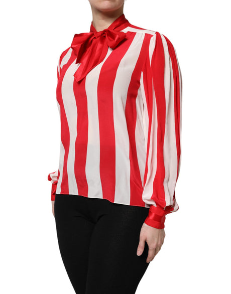 Dolce &amp; Gabbana Rød-Hvide Striber Ascot Krave Bluse Top