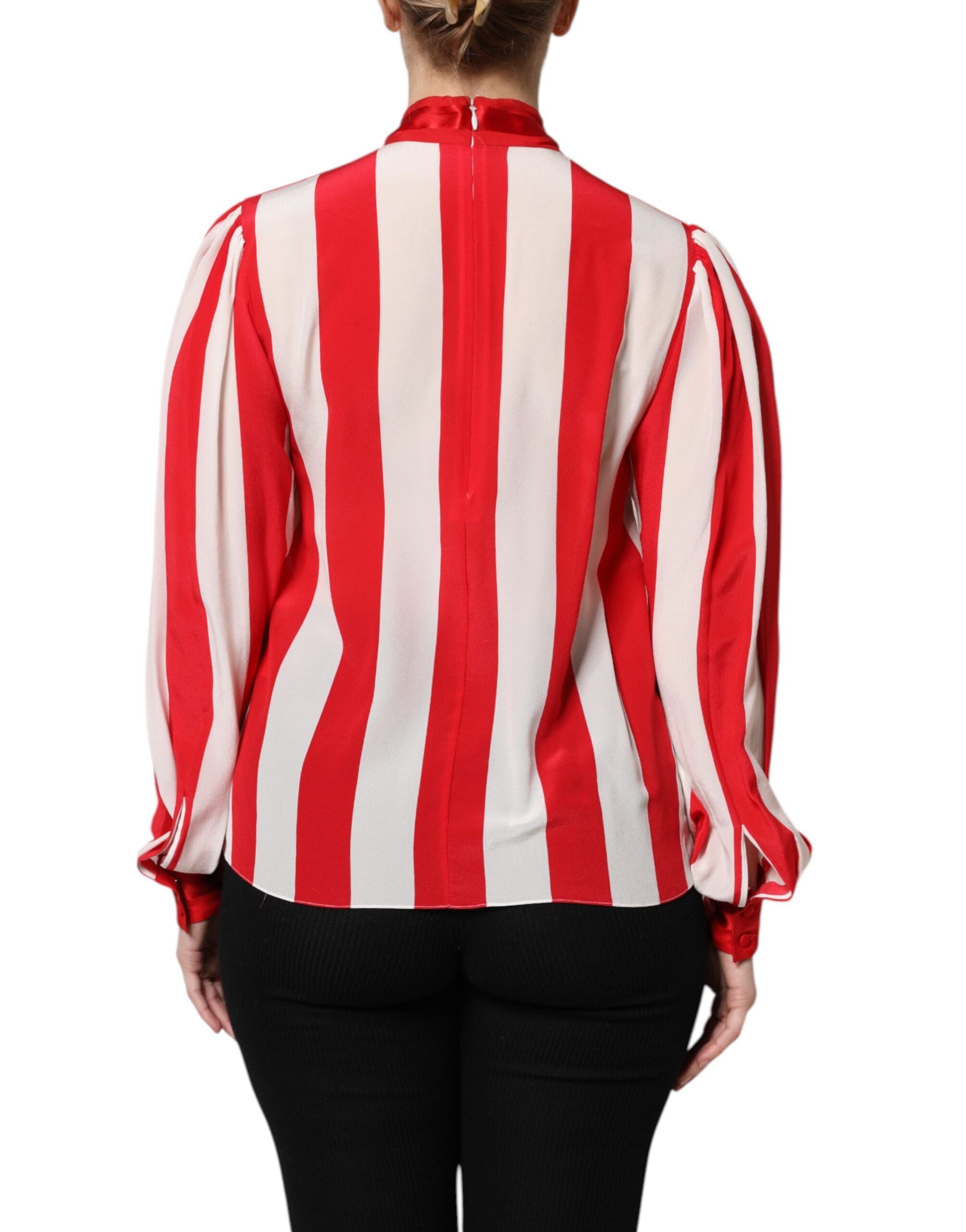 Dolce &amp; Gabbana Rød-Hvide Striber Ascot Krave Bluse Top