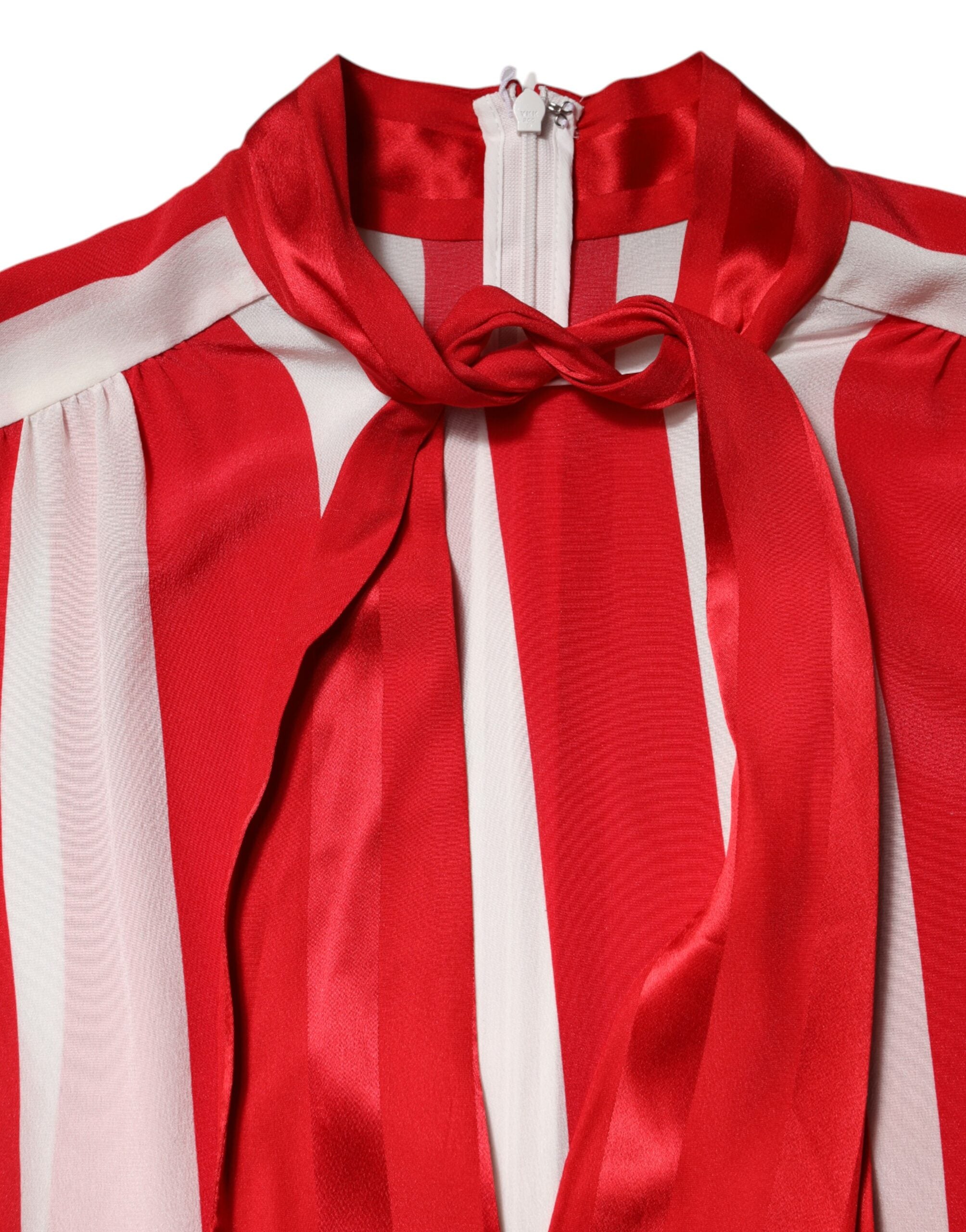 Dolce &amp; Gabbana Rød-Hvide Striber Ascot Krave Bluse Top