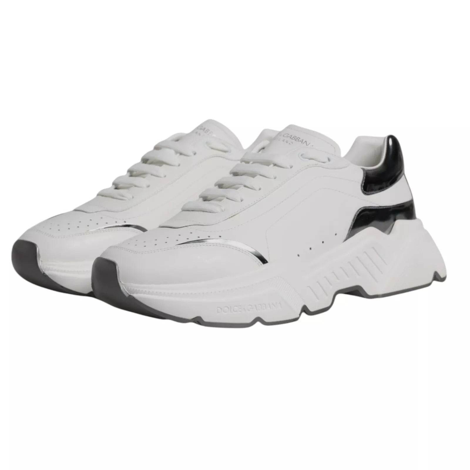 Dolce & Gabbana White Silver DAYMASTER Leather Sneakers Shoes - Hilstor