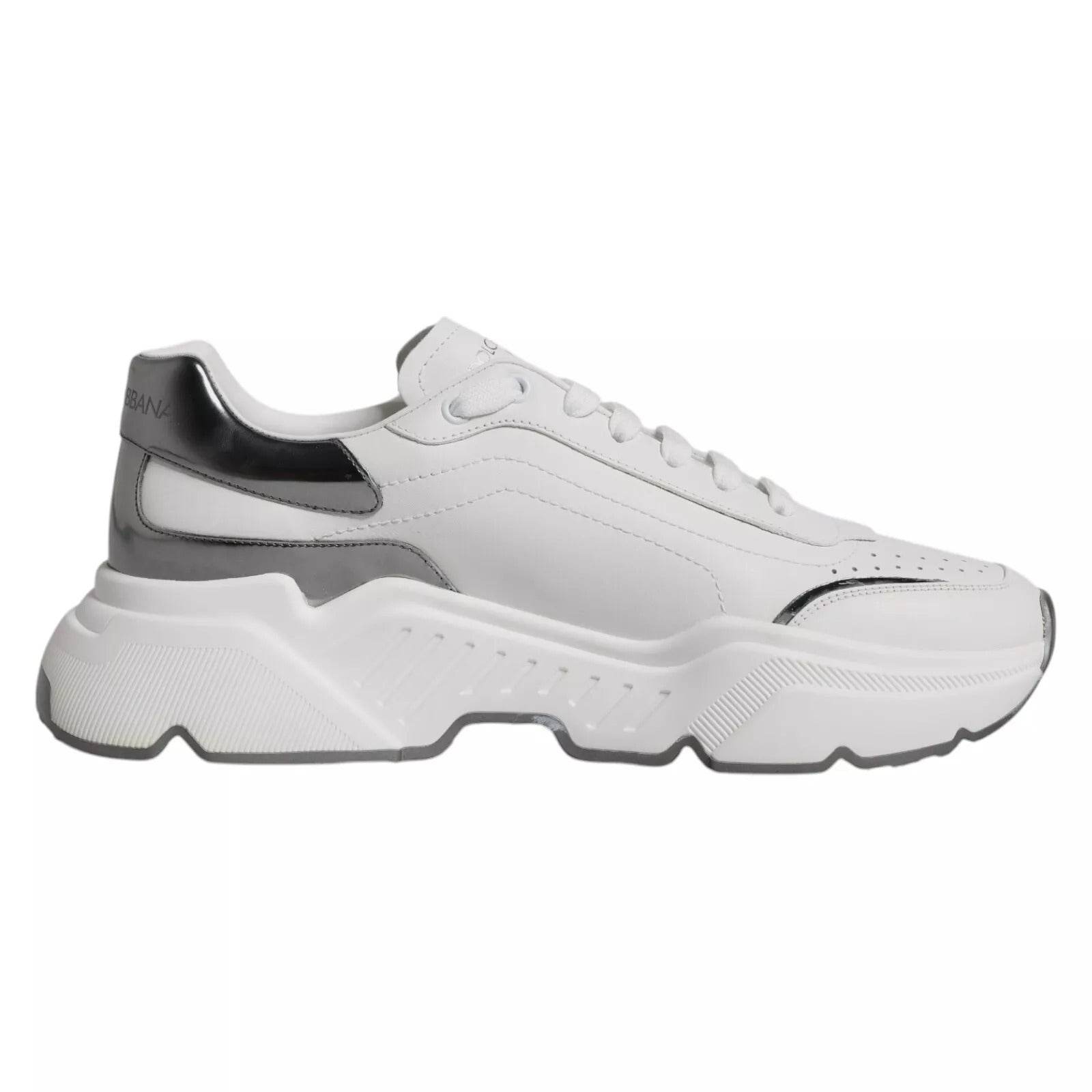 Dolce & Gabbana White Silver DAYMASTER Leather Sneakers Shoes - Hilstor