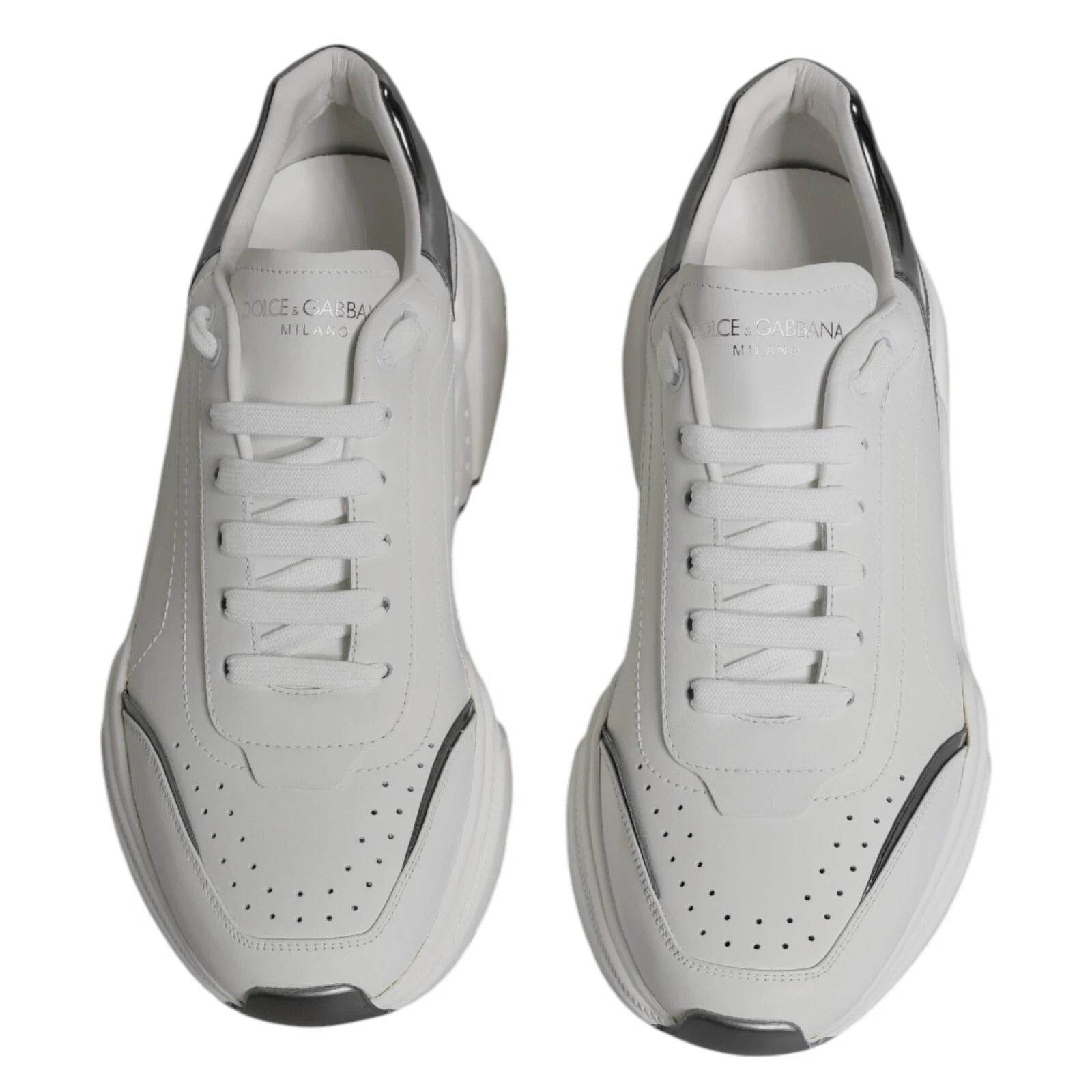 Dolce & Gabbana White Silver DAYMASTER Leather Sneakers Shoes - Hilstor