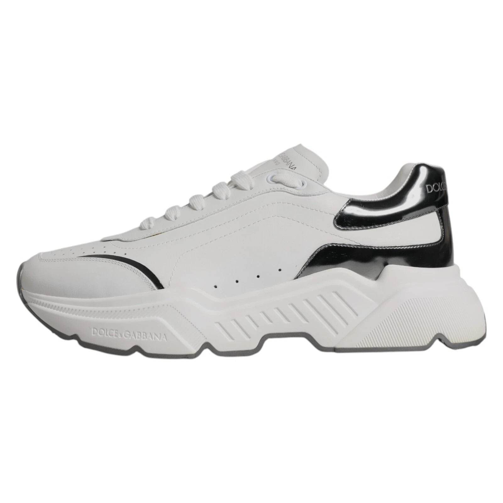 Dolce & Gabbana White Silver DAYMASTER Leather Sneakers Shoes - Hilstor