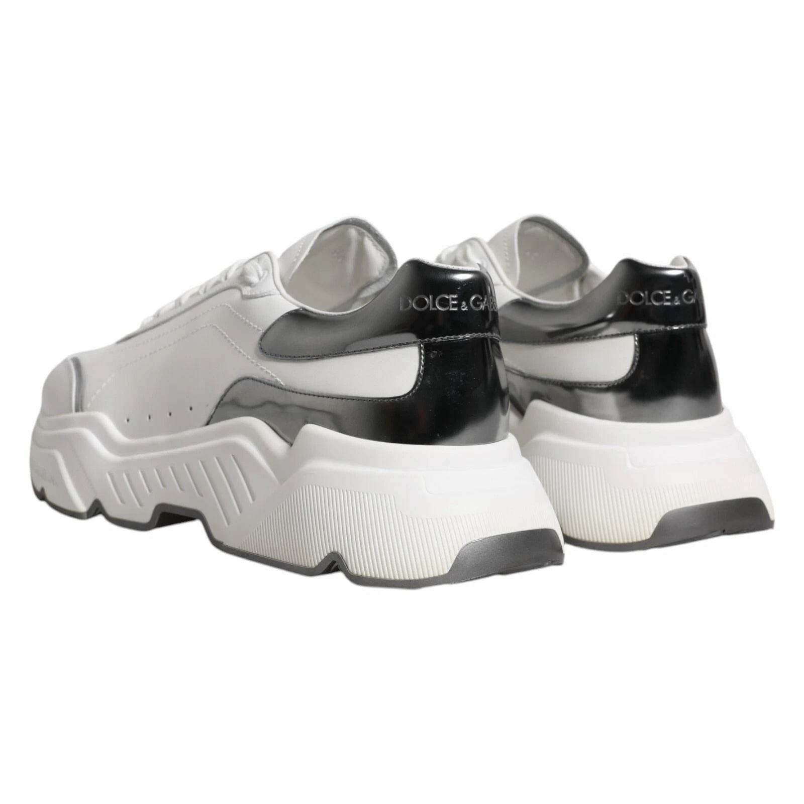 Dolce & Gabbana White Silver DAYMASTER Leather Sneakers Shoes - Hilstor