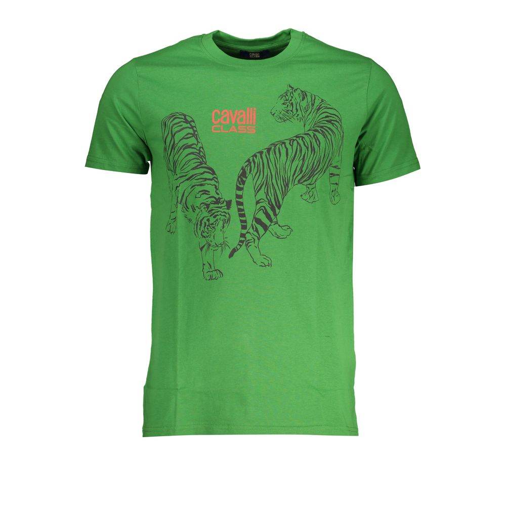 Cavalli Class Green Cotton T-Shirt - Hilstor