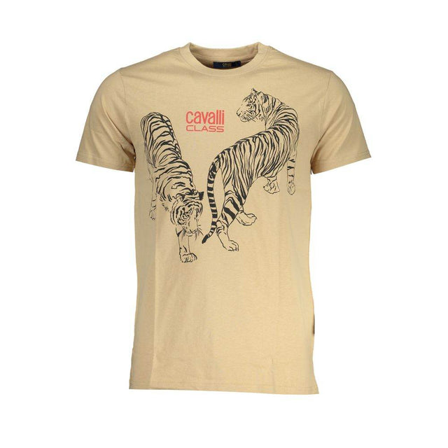 Cavalli Class Beige Cotton T-Shirt - Hilstor