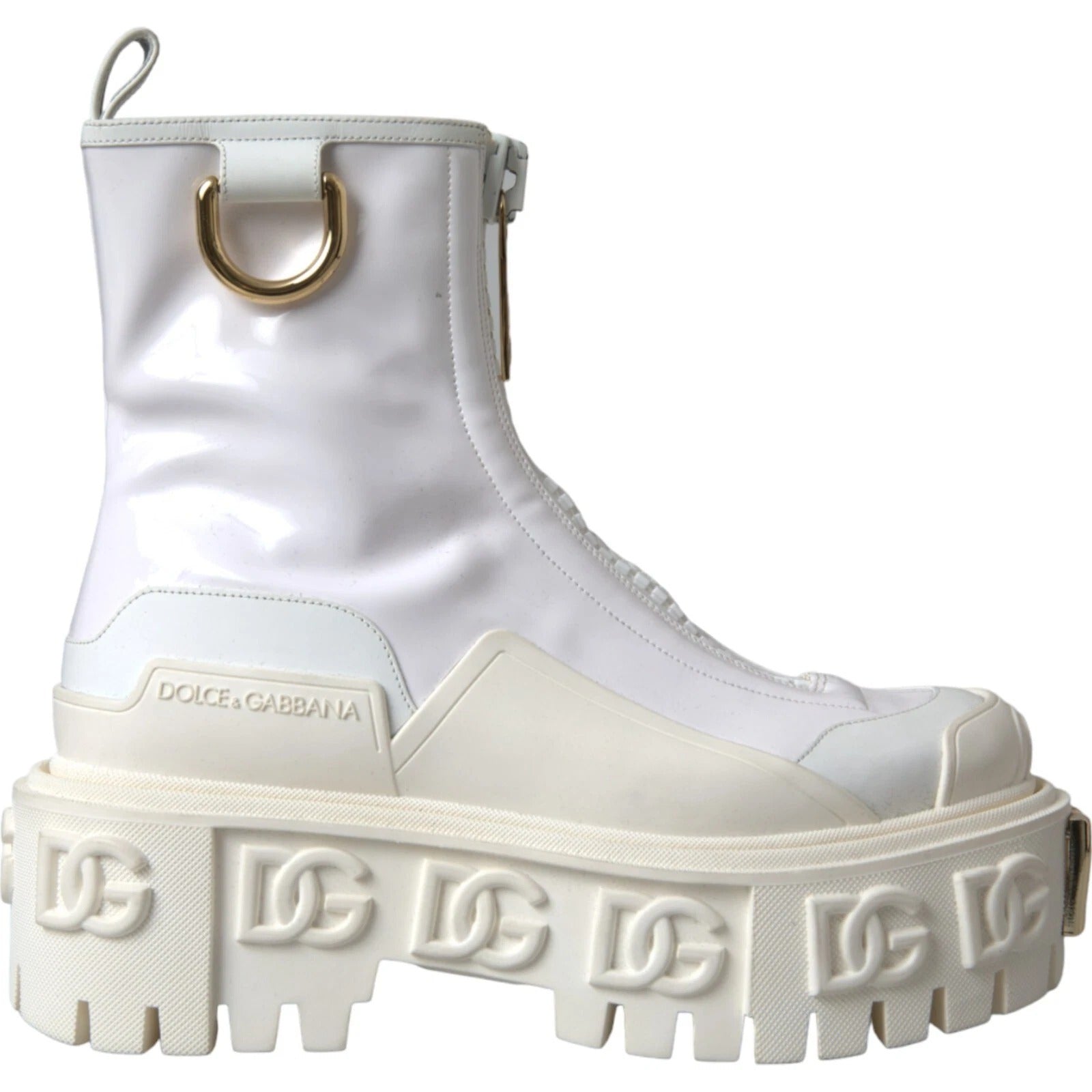 Dolce &amp; Gabbana hvid læder gummi logo ankelstøvler sko