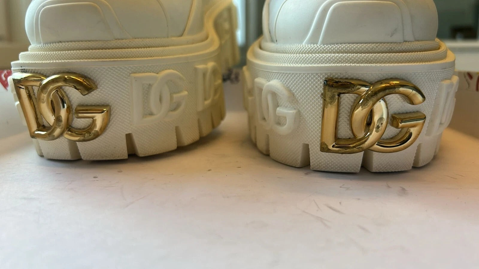 Dolce &amp; Gabbana hvid læder gummi logo ankelstøvler sko