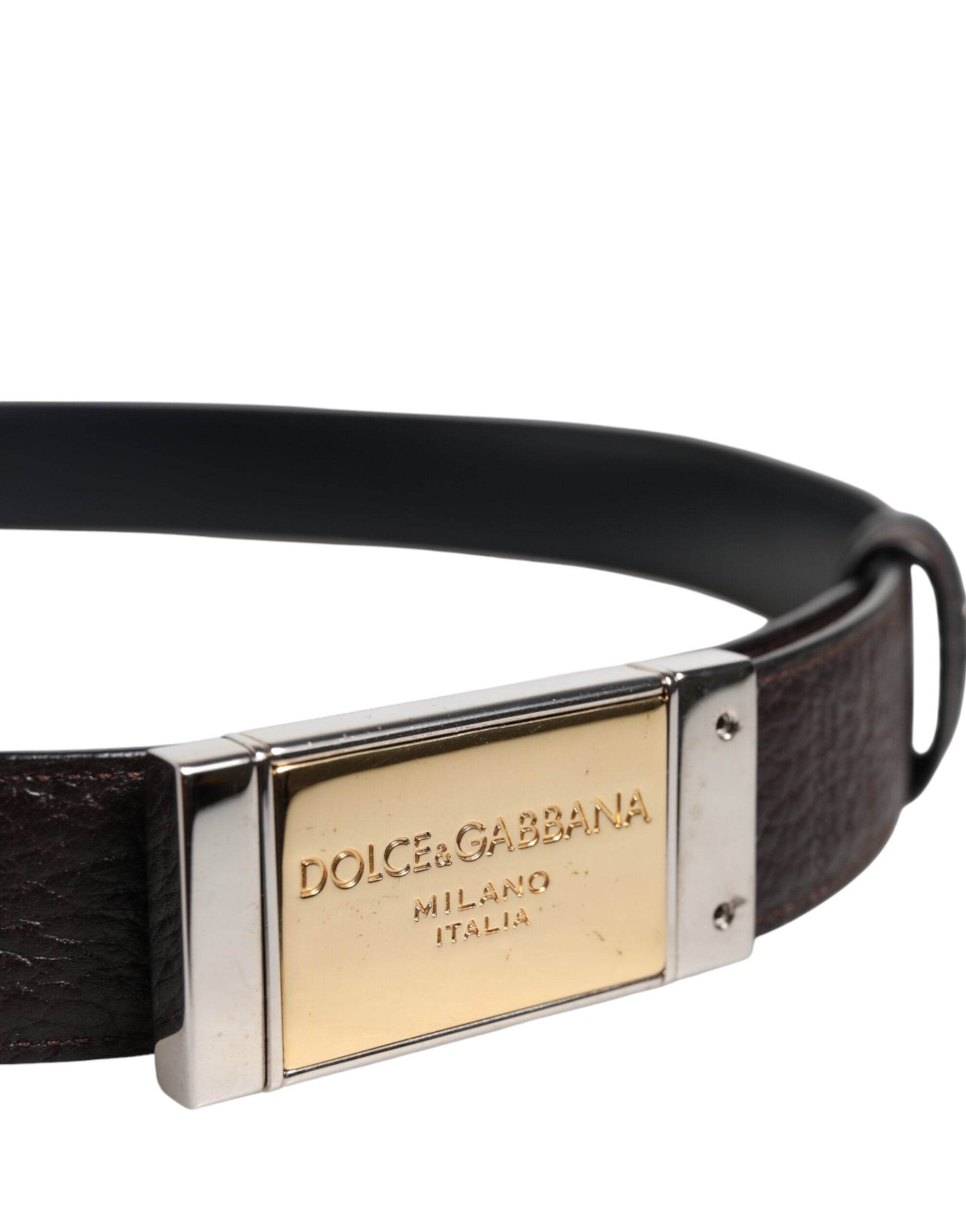 Dolce & Gabbana Black Blue Leather Gold Buckle Reversible Belt - Hilstor