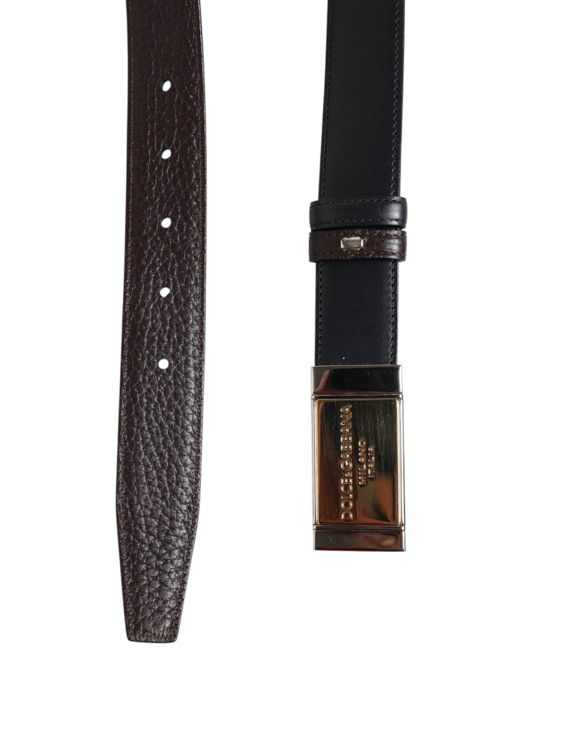 Dolce & Gabbana Black Blue Leather Gold Buckle Reversible Belt - Hilstor