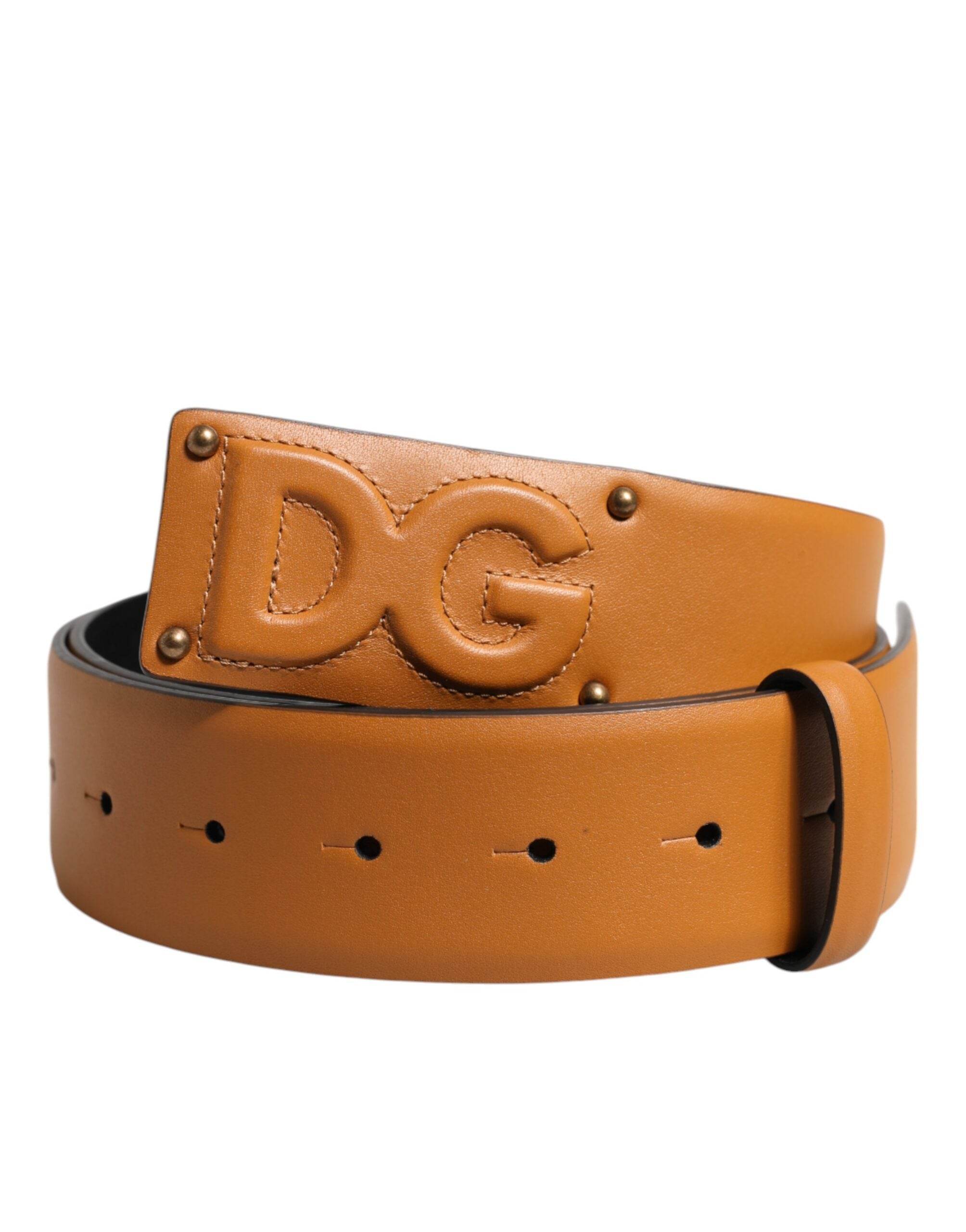 Dolce & Gabbana Brown Leather Buckle DG Logo Embossed Belt - Hilstor