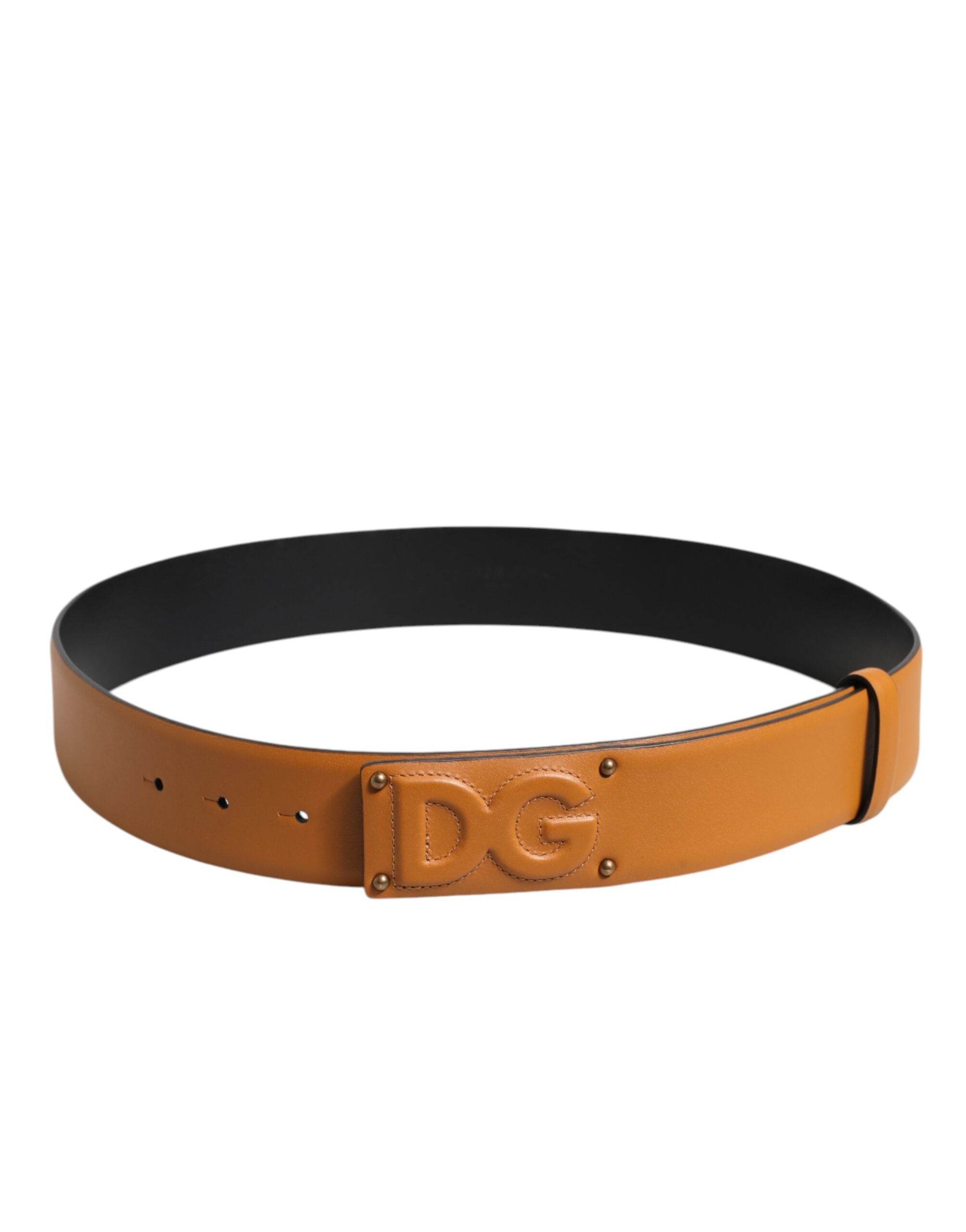 Dolce & Gabbana Brown Leather Buckle DG Logo Embossed Belt - Hilstor