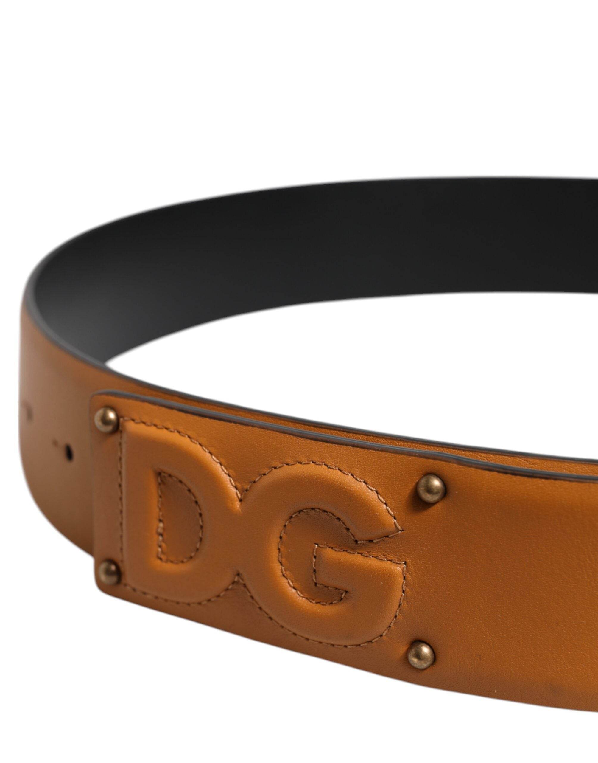 Dolce & Gabbana Brown Leather Buckle DG Logo Embossed Belt - Hilstor
