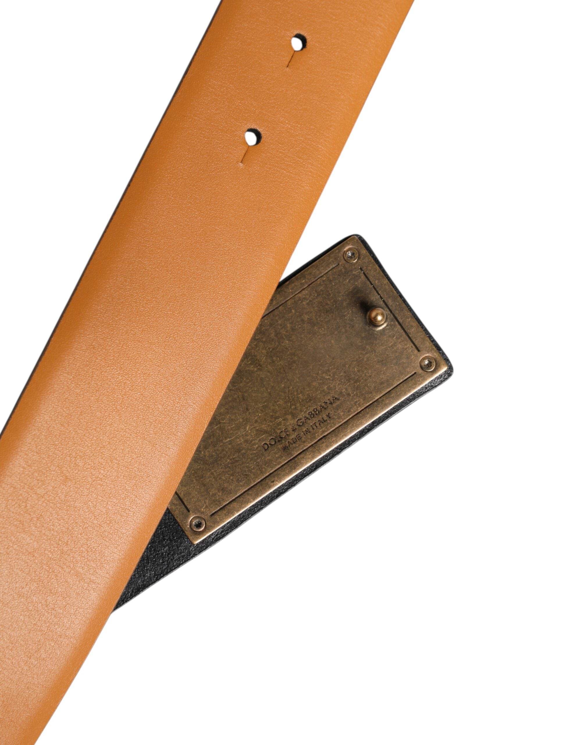 Dolce & Gabbana Brown Leather Buckle DG Logo Embossed Belt - Hilstor