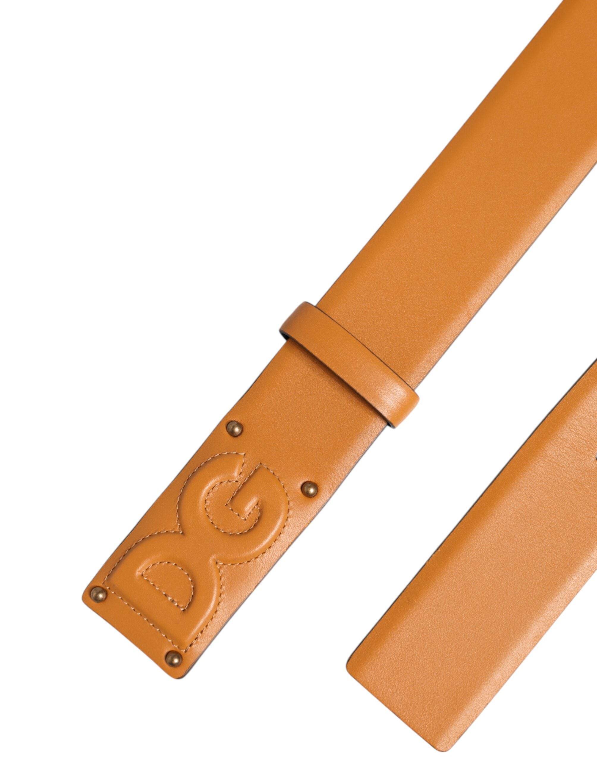 Dolce & Gabbana Brown Leather Buckle DG Logo Embossed Belt - Hilstor