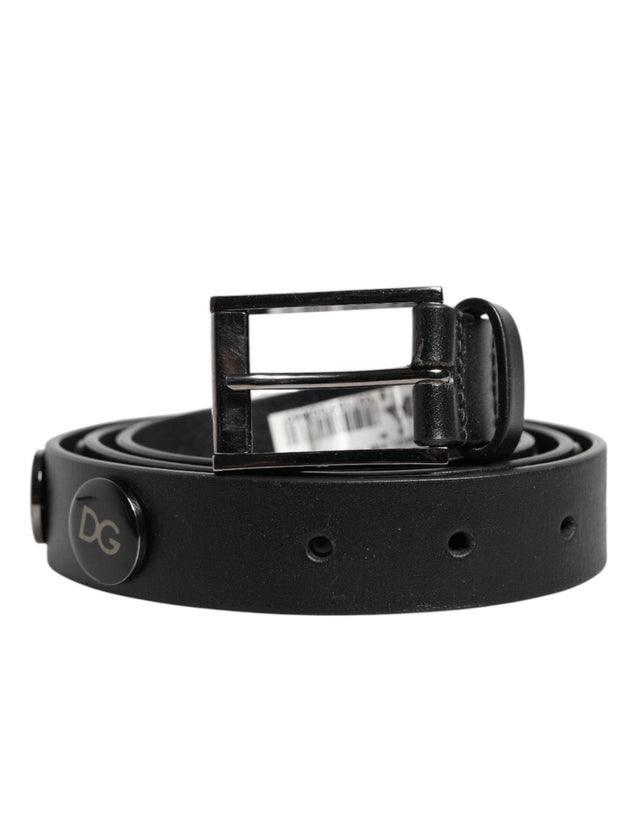 Dolce & Gabbana Black Luxury Leather DG Studs Buckle Belt - Hilstor