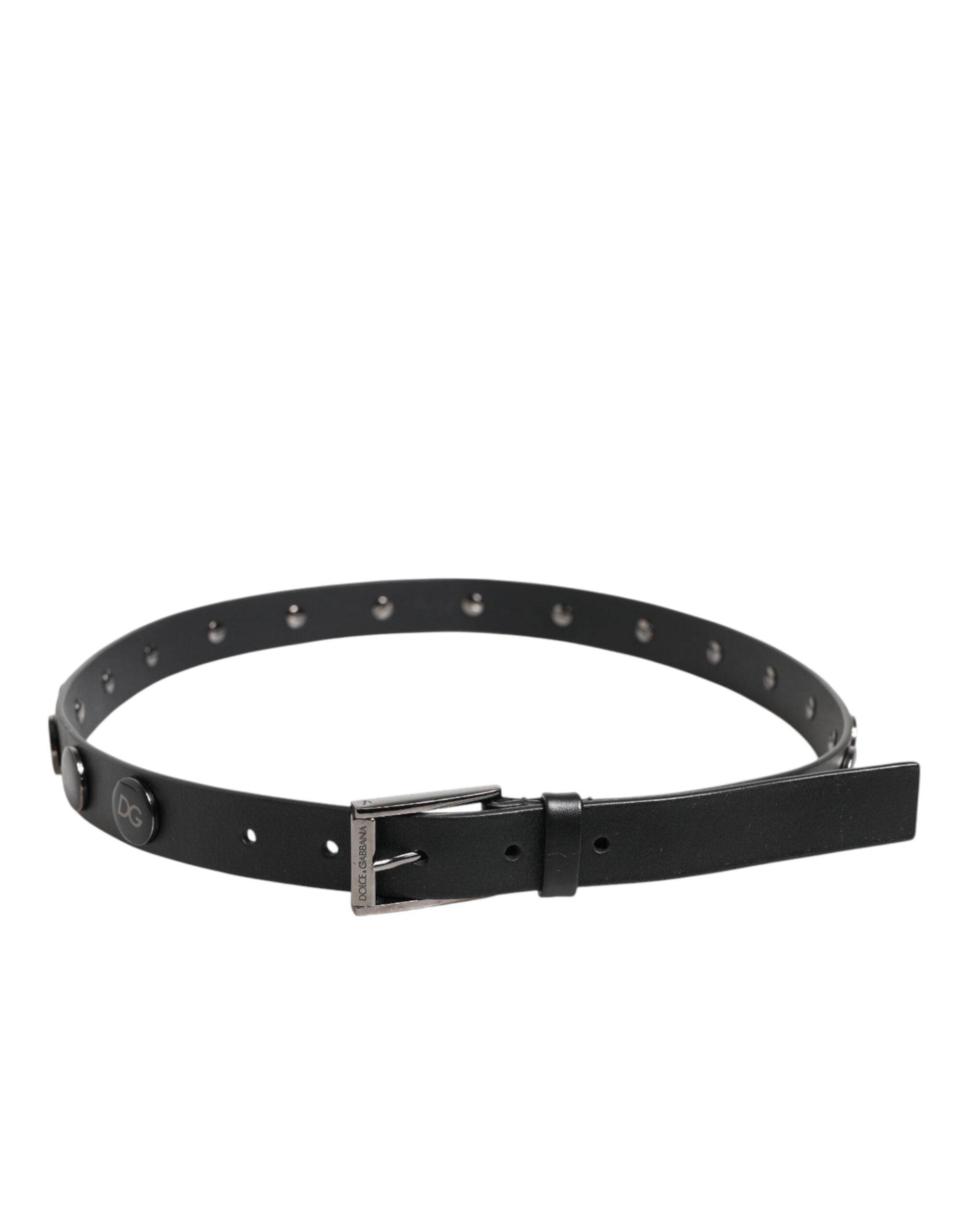 Dolce & Gabbana Black Luxury Leather DG Studs Buckle Belt - Hilstor