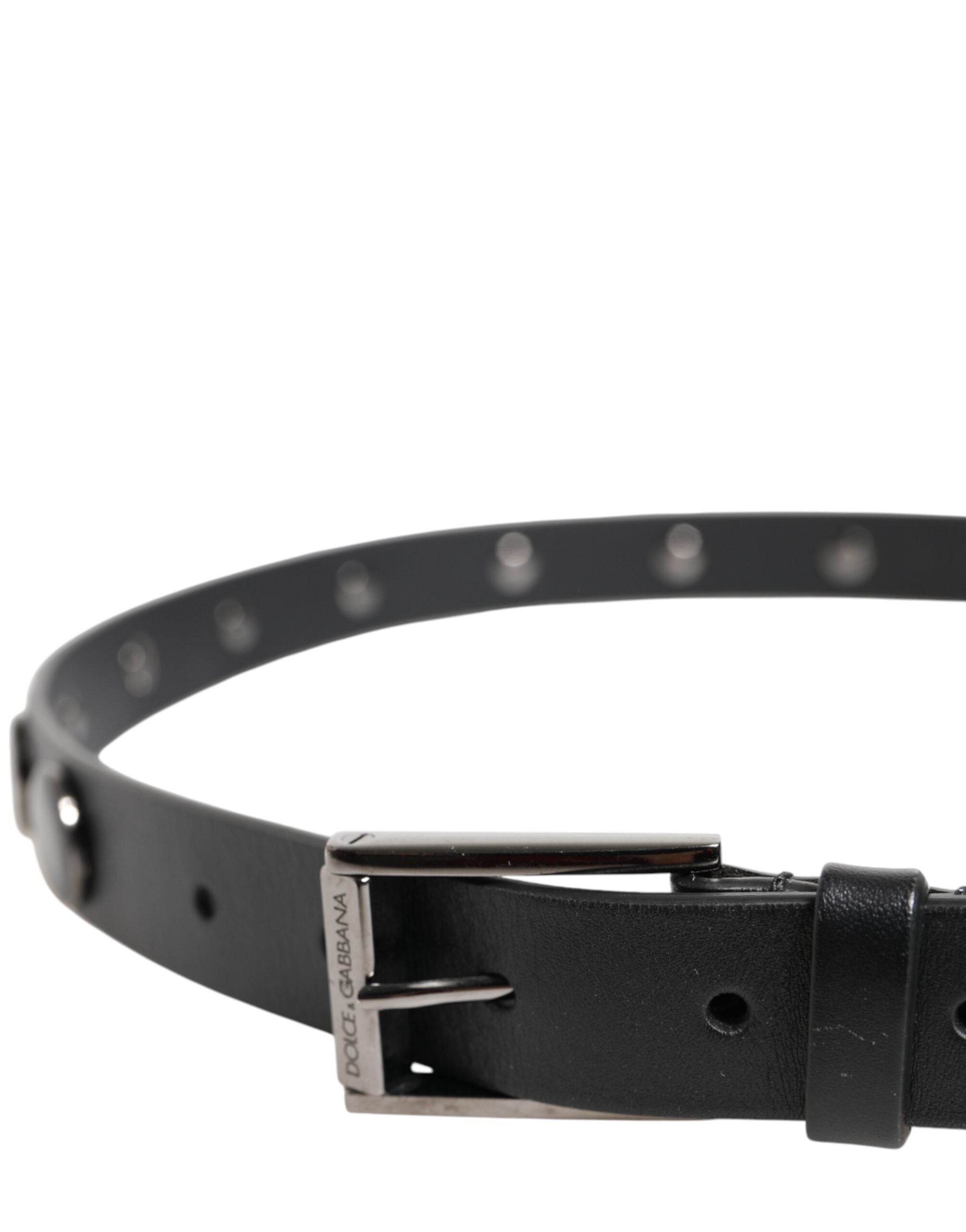 Dolce & Gabbana Black Luxury Leather DG Studs Buckle Belt - Hilstor