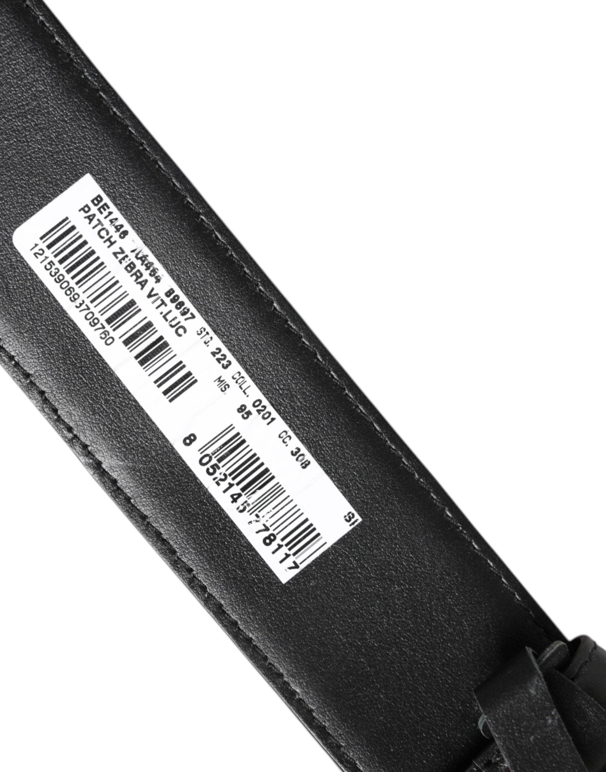 Dolce & Gabbana Black White Leather DG Metal Buckle Belt - Hilstor
