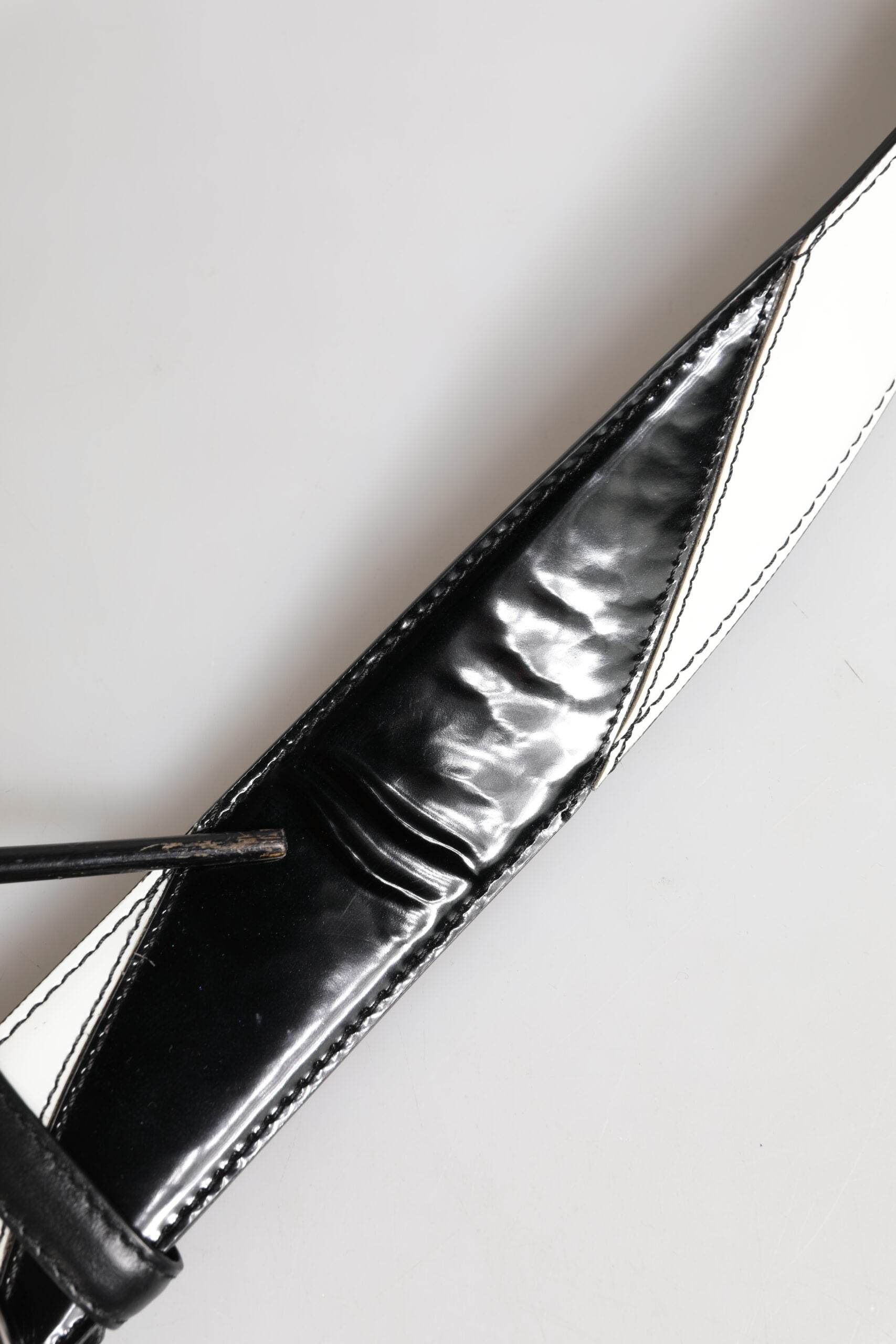 Dolce & Gabbana Black White Leather DG Metal Buckle Belt - Hilstor