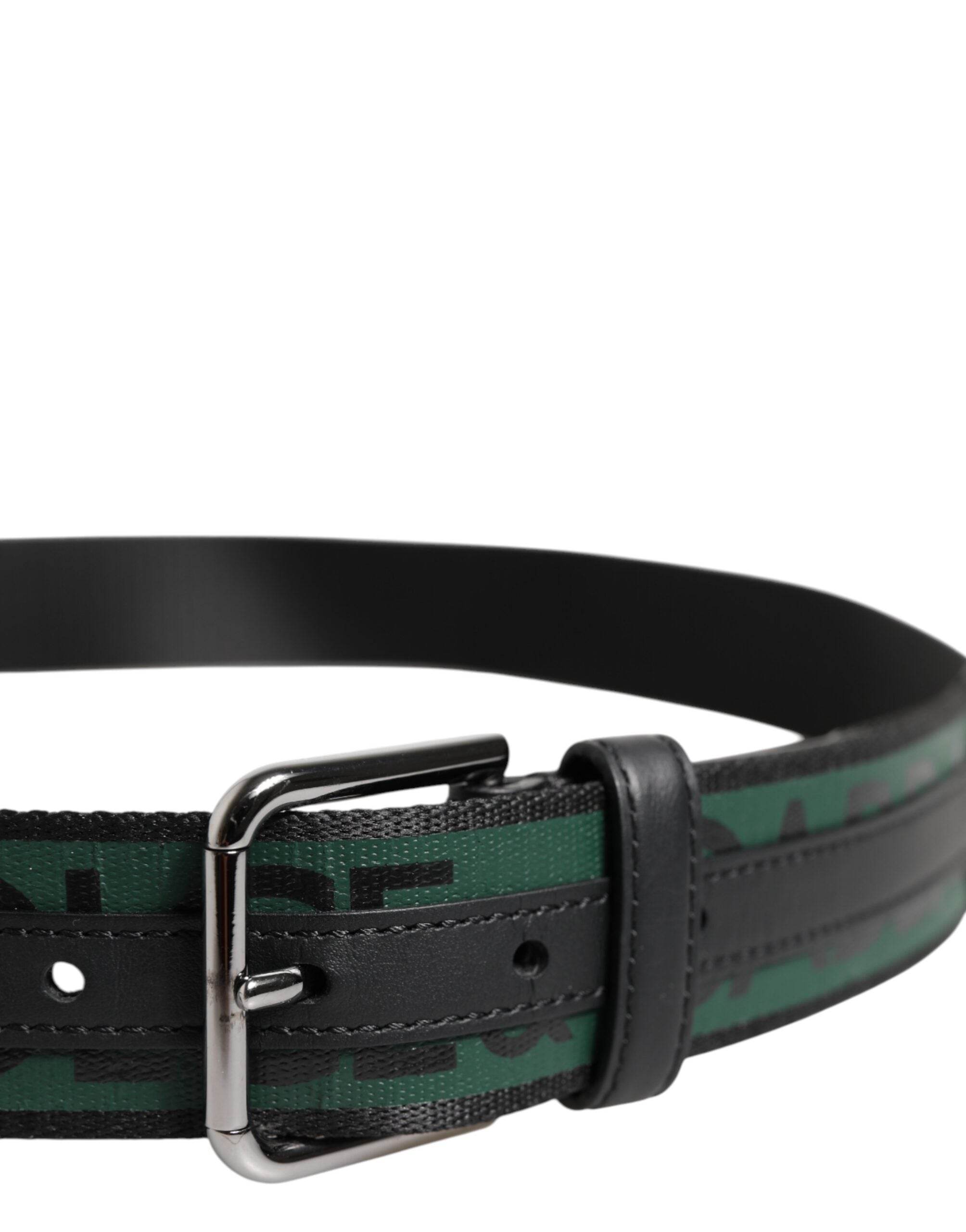 Dolce & Gabbana Green Black Polyester DG Logo Buckle Belt - Hilstor