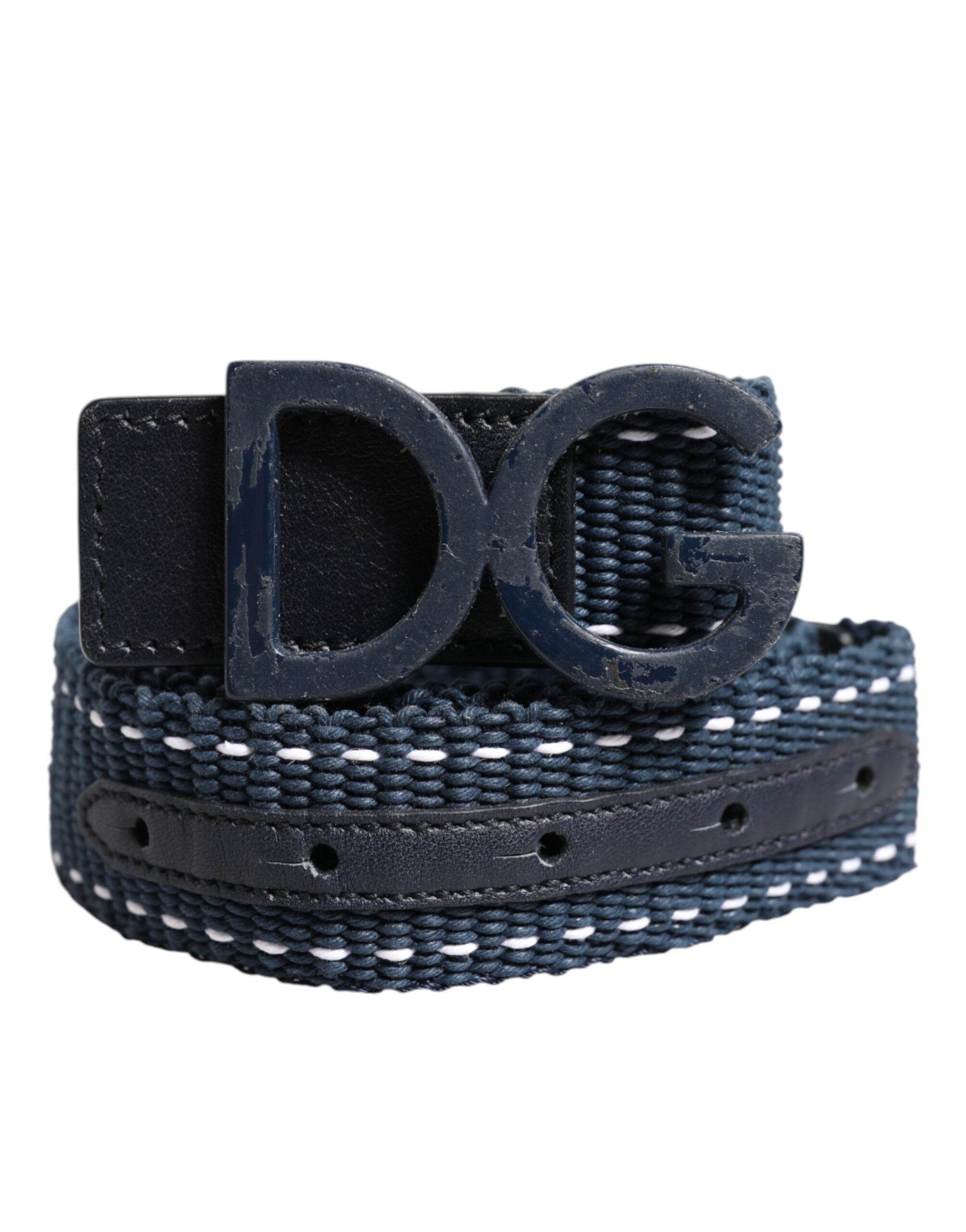 Dolce & Gabbana Blue Cotton Leather DG Logo Metal Buckle Belt - Hilstor