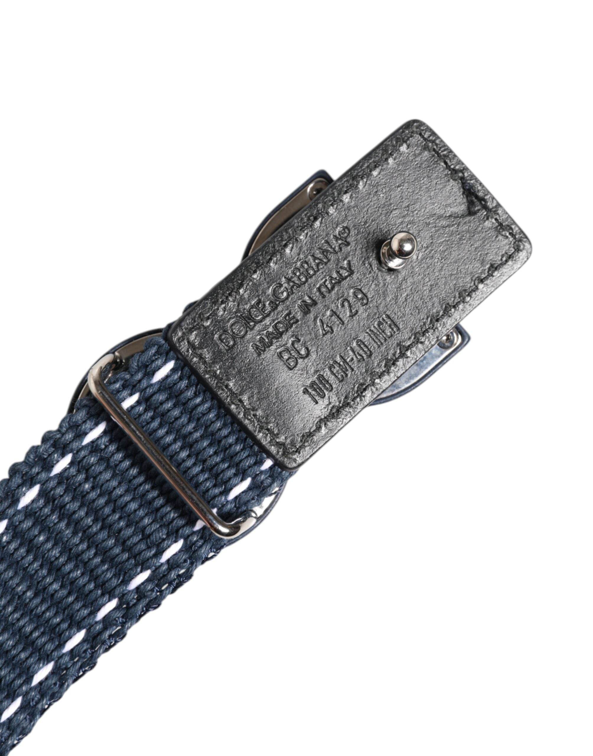 Dolce & Gabbana Blue Cotton Leather DG Logo Metal Buckle Belt - Hilstor