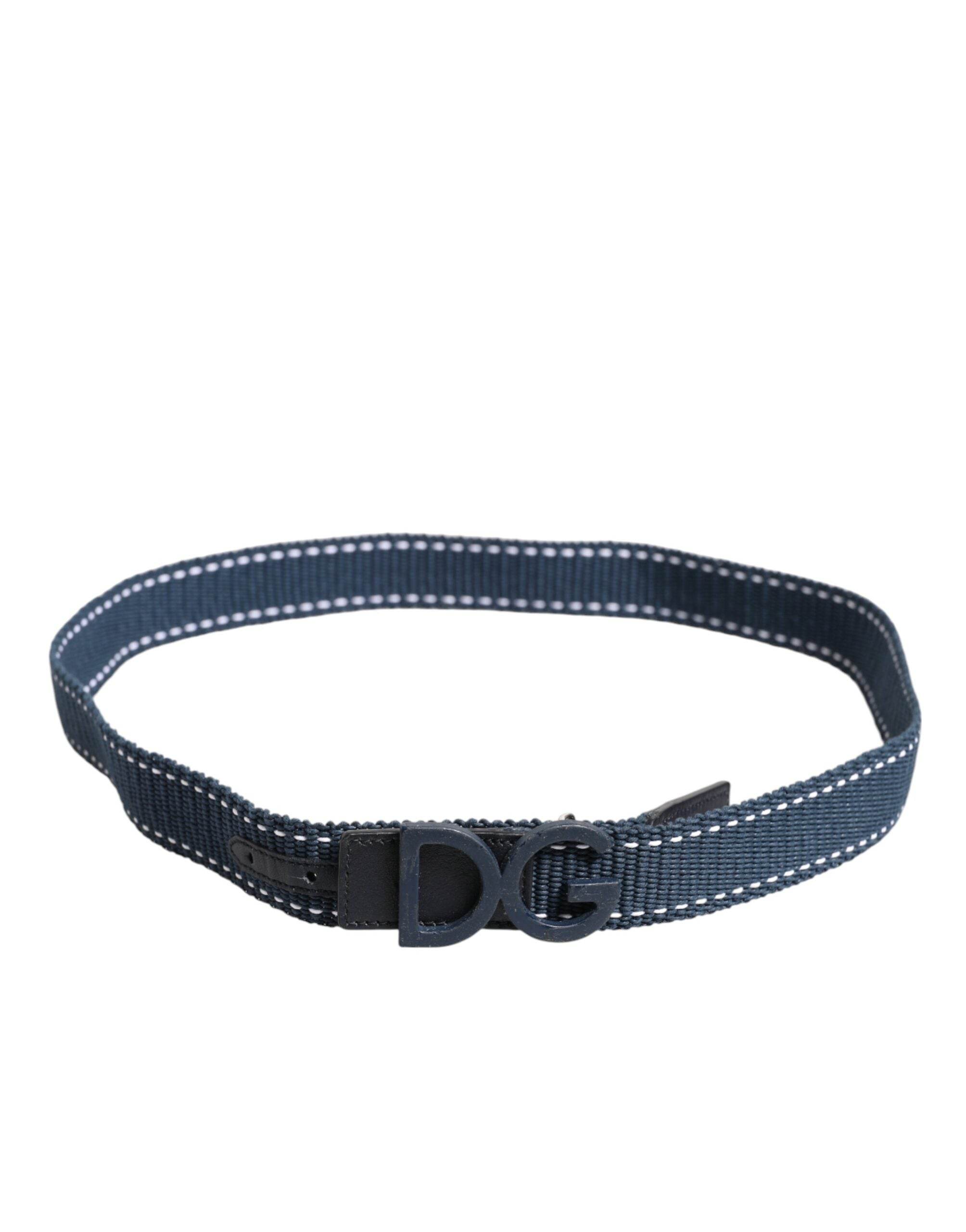 Dolce & Gabbana Blue Cotton Leather DG Logo Metal Buckle Belt - Hilstor