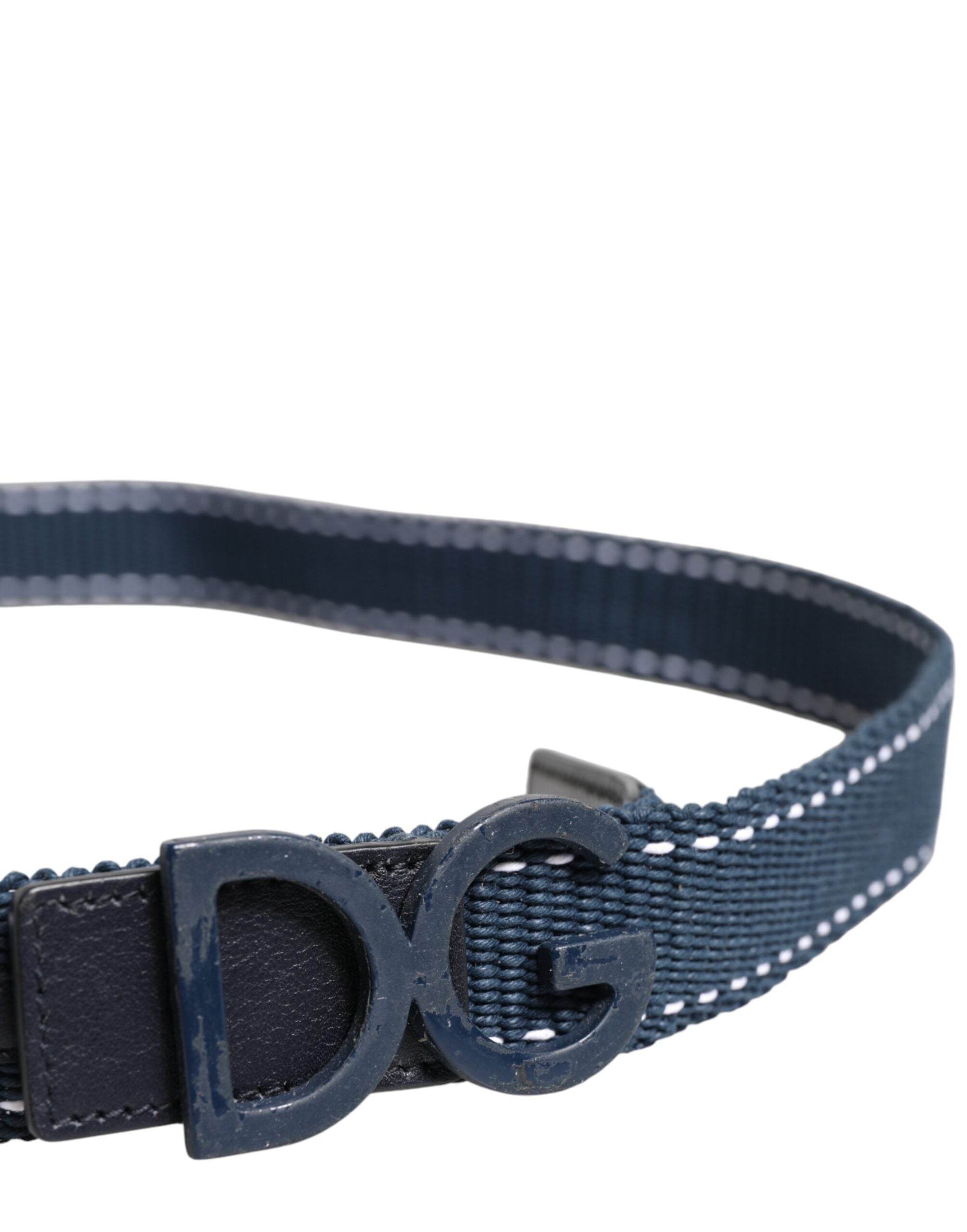 Dolce & Gabbana Blue Cotton Leather DG Logo Metal Buckle Belt - Hilstor