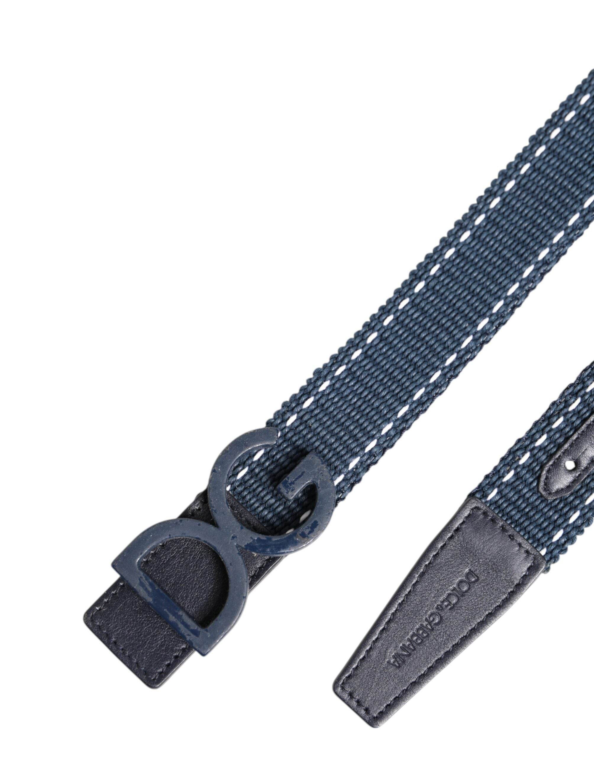 Dolce & Gabbana Blue Cotton Leather DG Logo Metal Buckle Belt - Hilstor