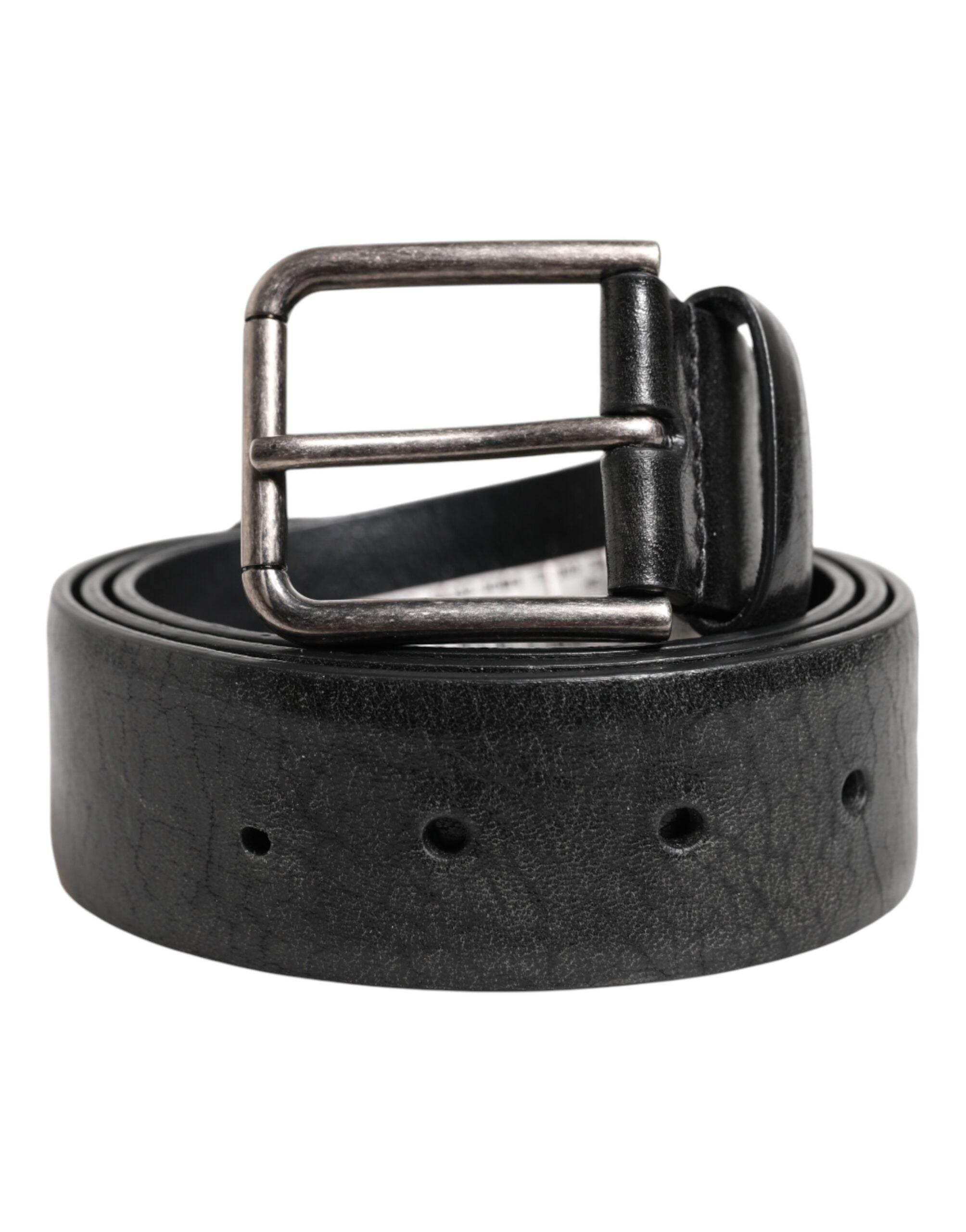 Dolce & Gabbana Black Classic Leather Metal Buckle Belt - Hilstor