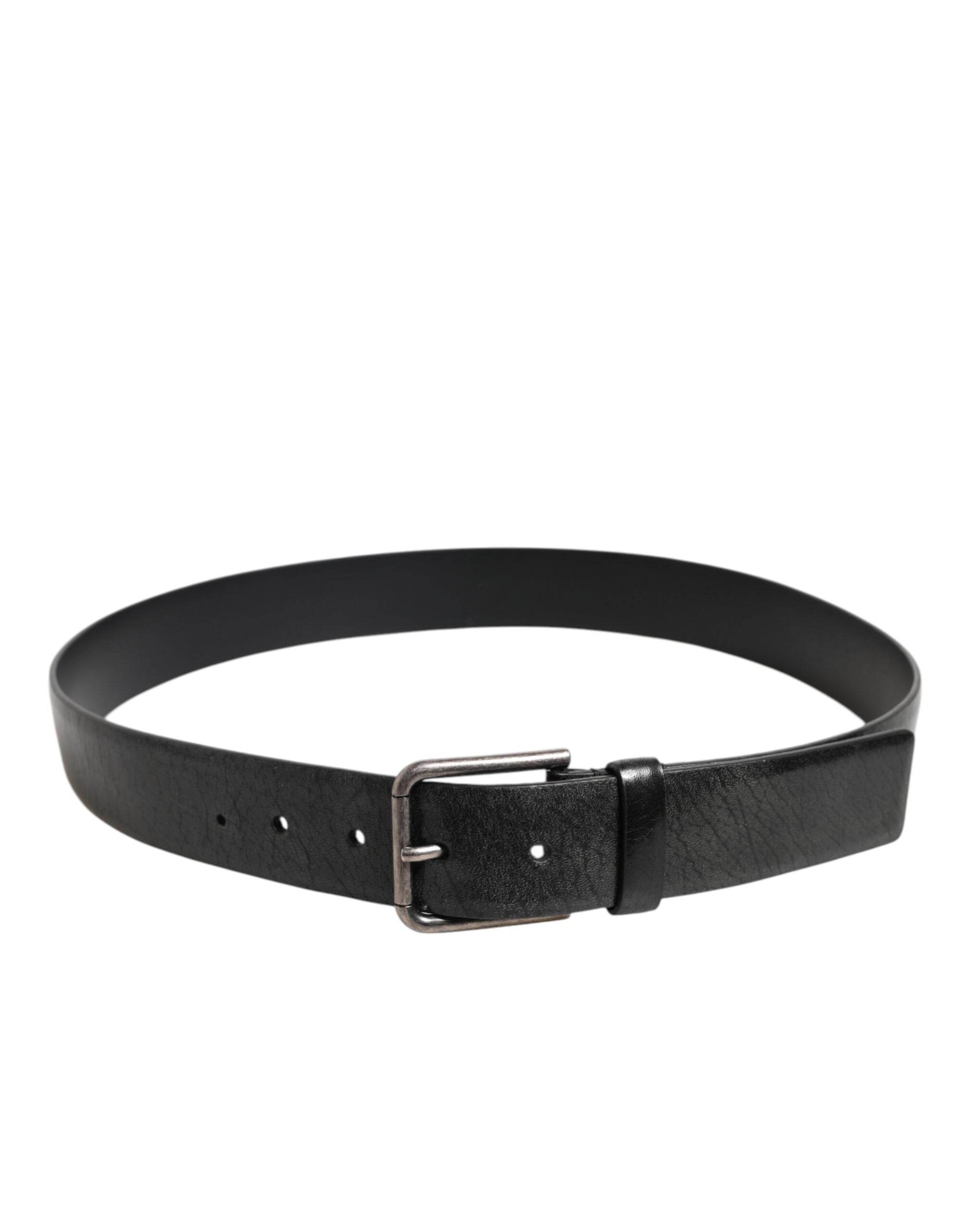 Dolce & Gabbana Black Classic Leather Metal Buckle Belt - Hilstor