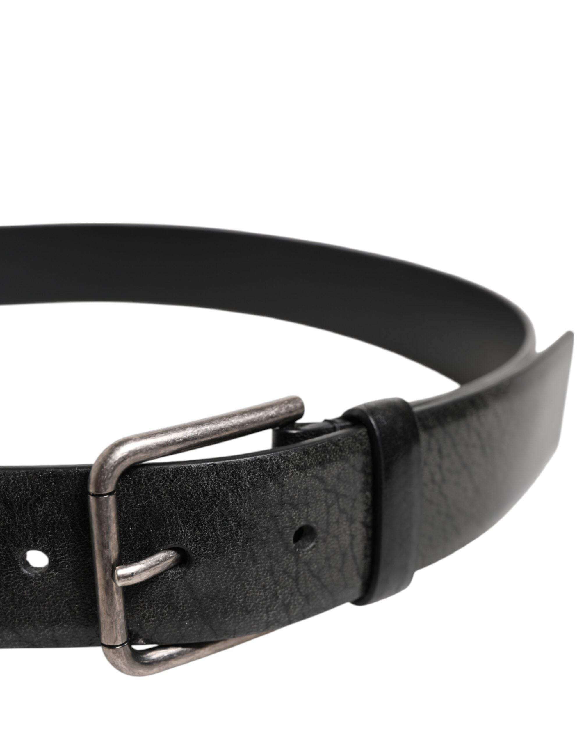 Dolce & Gabbana Black Classic Leather Metal Buckle Belt - Hilstor