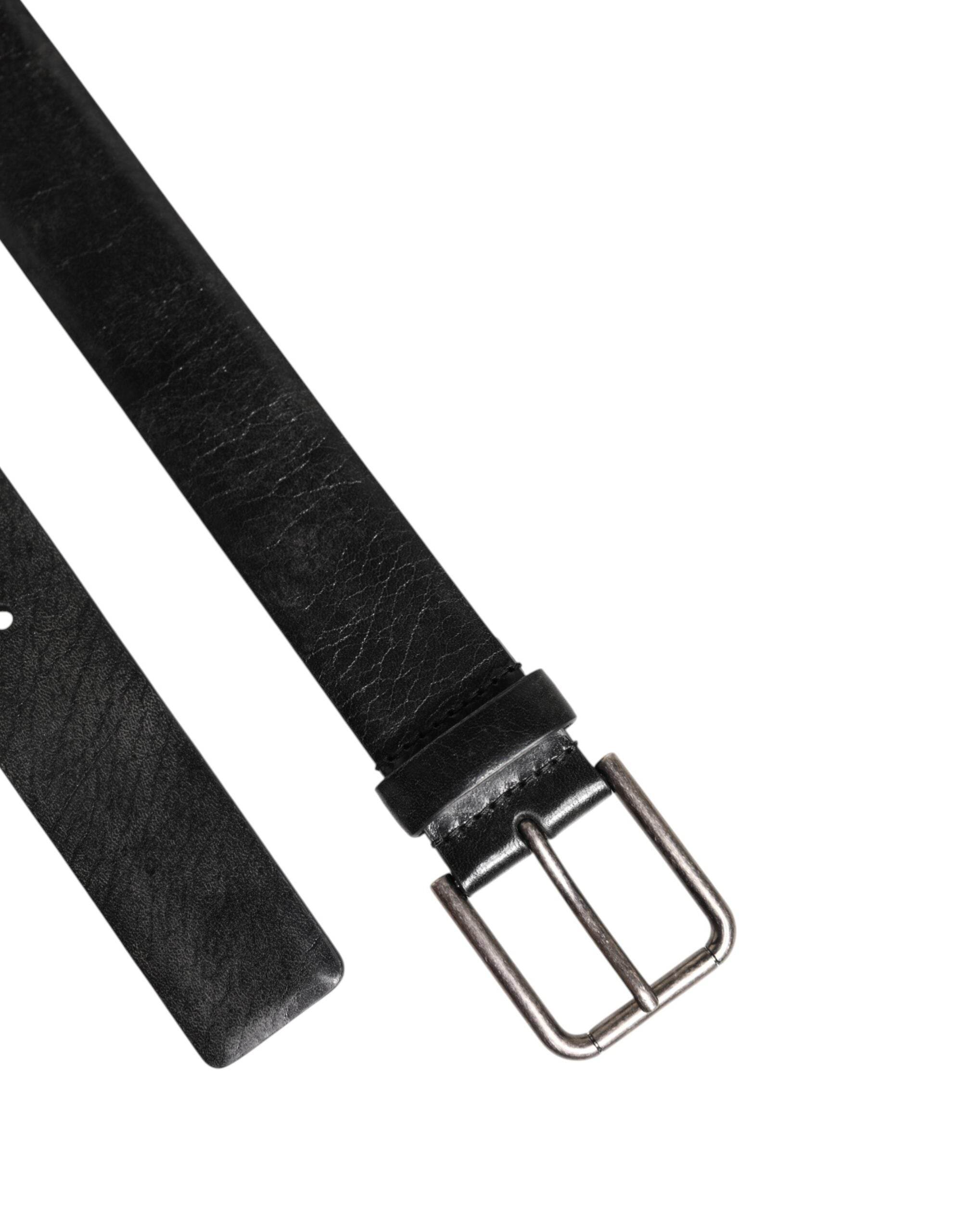 Dolce & Gabbana Black Classic Leather Metal Buckle Belt - Hilstor
