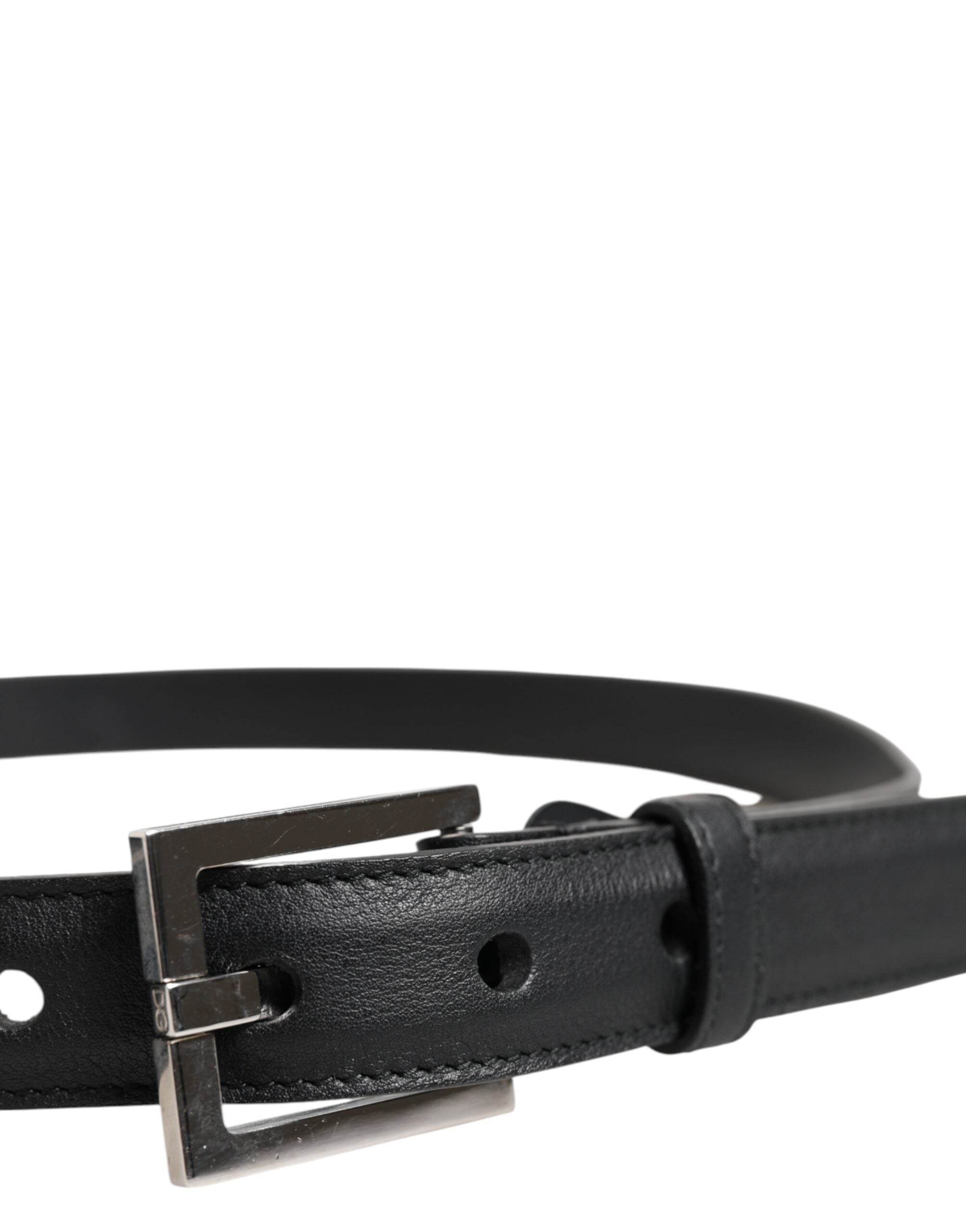 Dolce & Gabbana Black Classic Calfskin Leather Buckle Belt - Hilstor