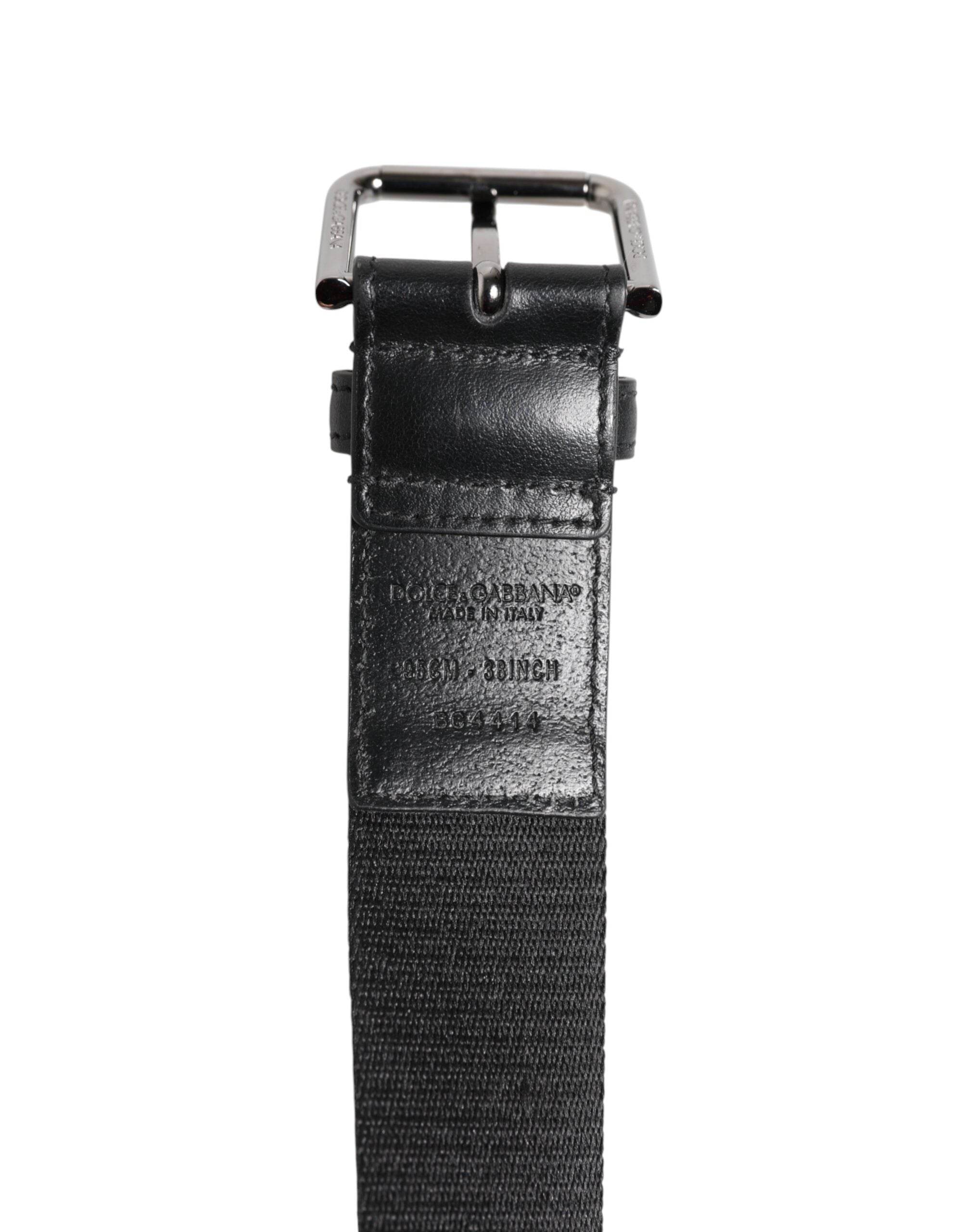 Dolce & Gabbana Black Blue DG Logo Silver Metal Buckle Belt - Hilstor