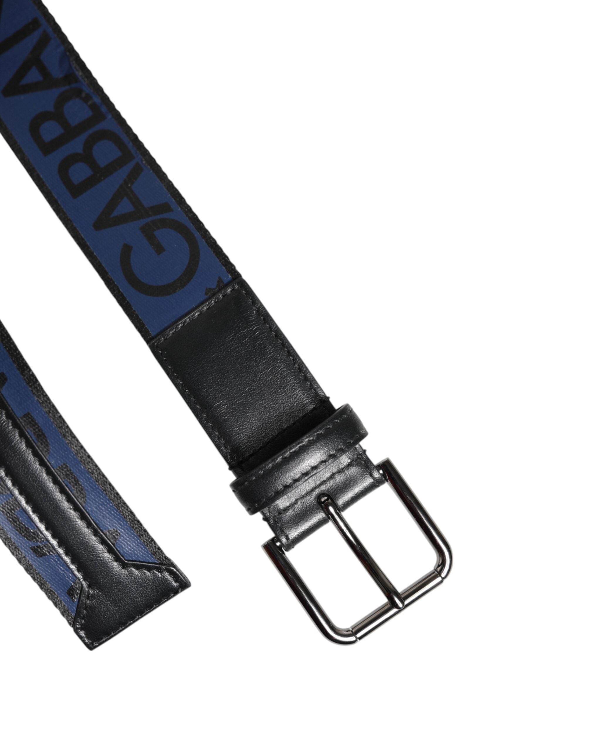 Dolce & Gabbana Black Blue DG Logo Silver Metal Buckle Belt - Hilstor