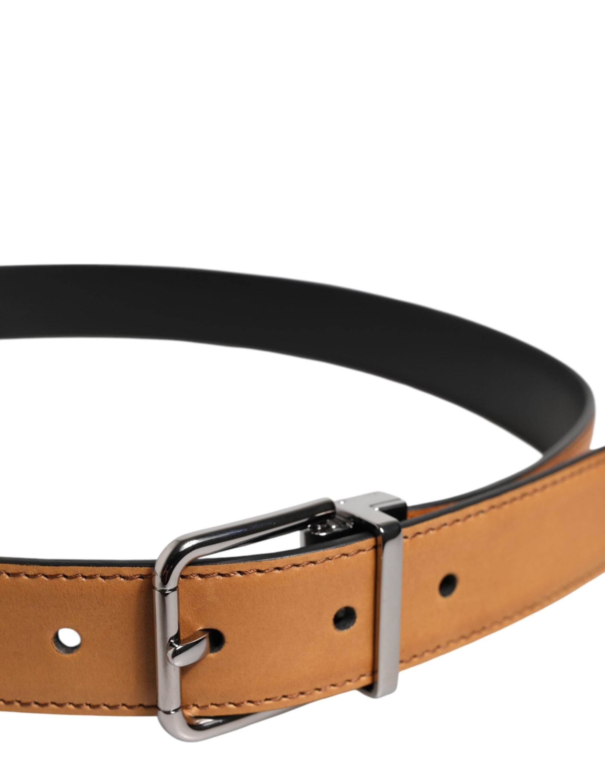 Dolce & Gabbana Brown Classic Calf Leather Silver Buckle Belt - Hilstor