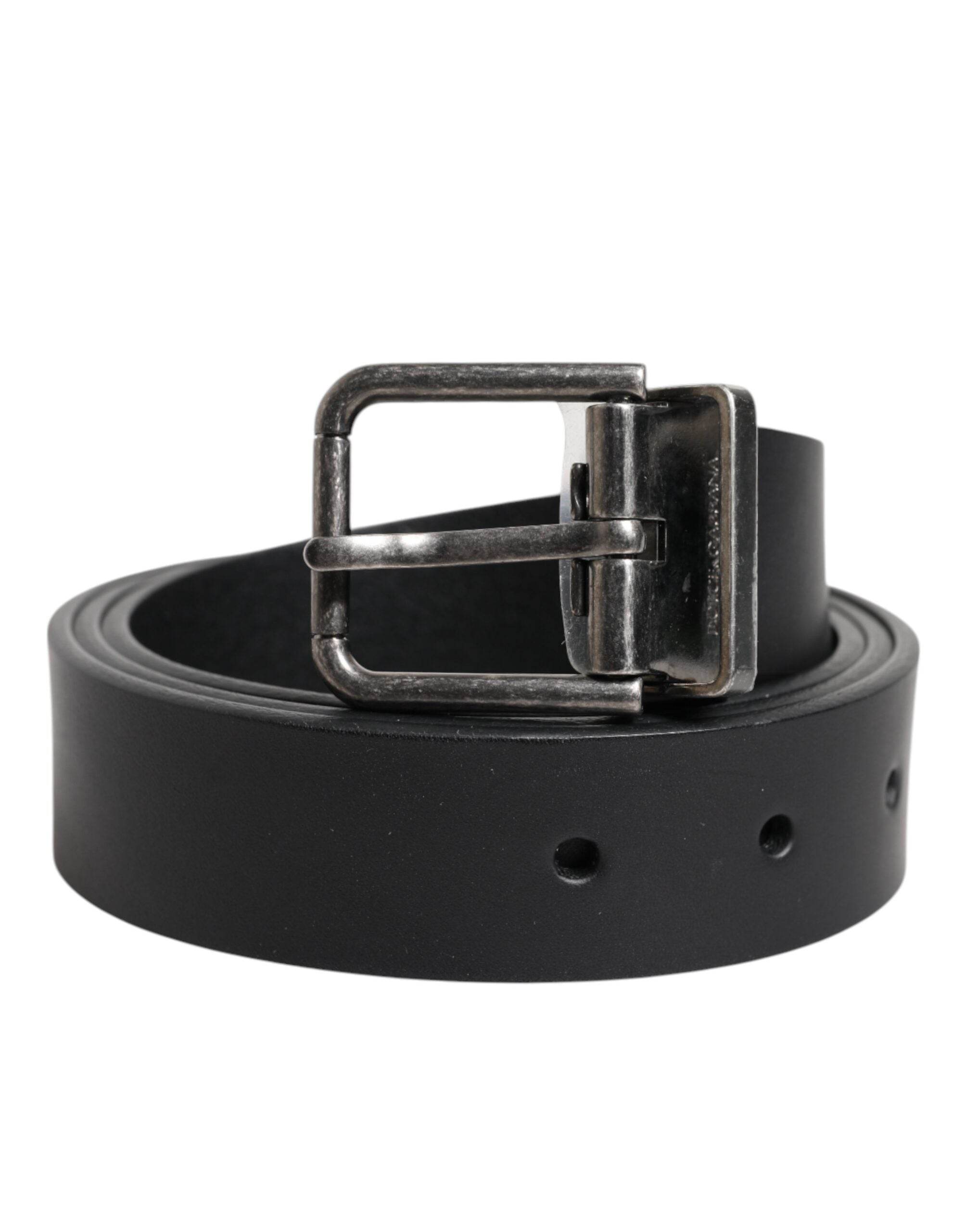 Dolce & Gabbana Black Classic Leather Metal Buckle Belt - Hilstor