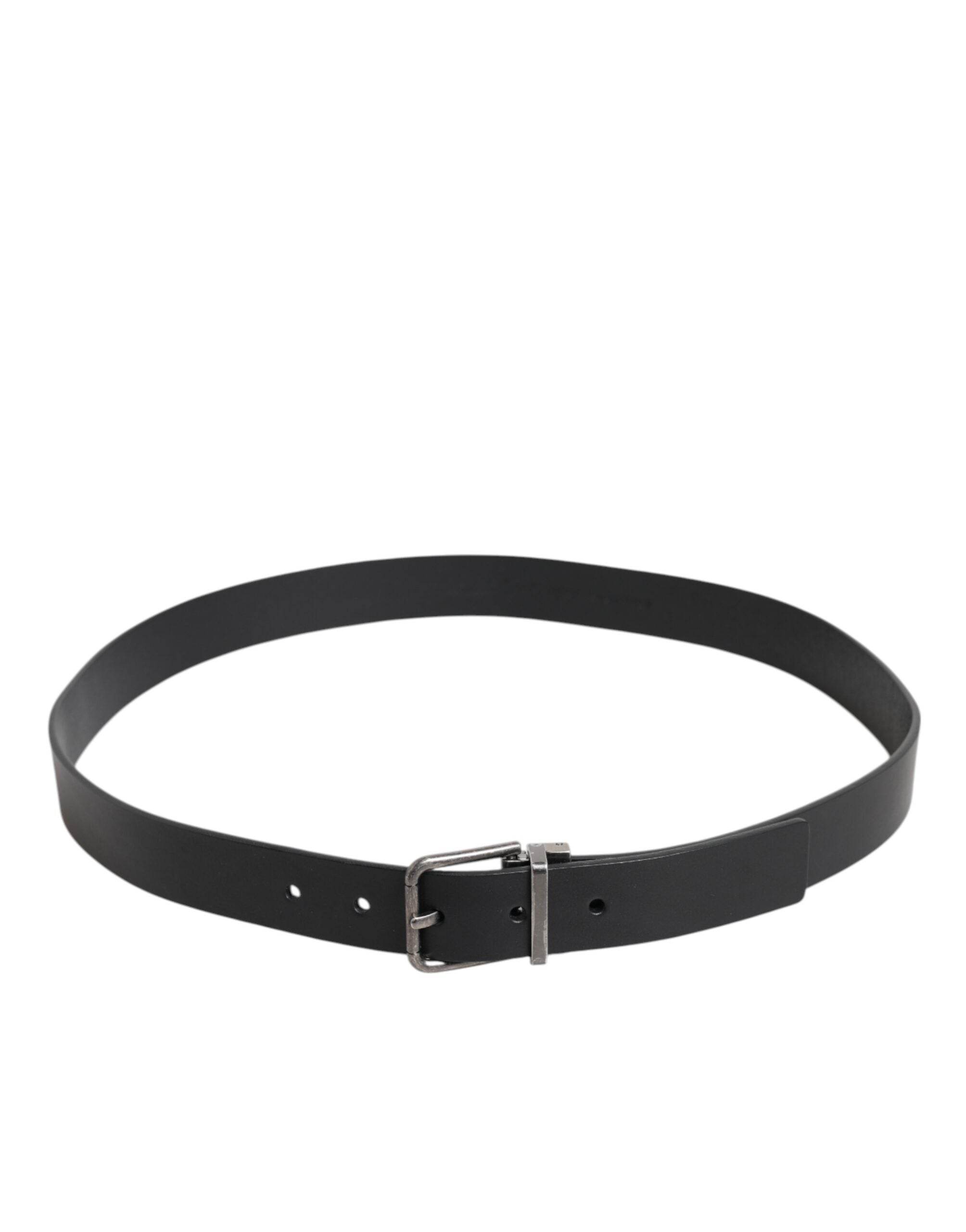 Dolce & Gabbana Black Classic Leather Metal Buckle Belt - Hilstor