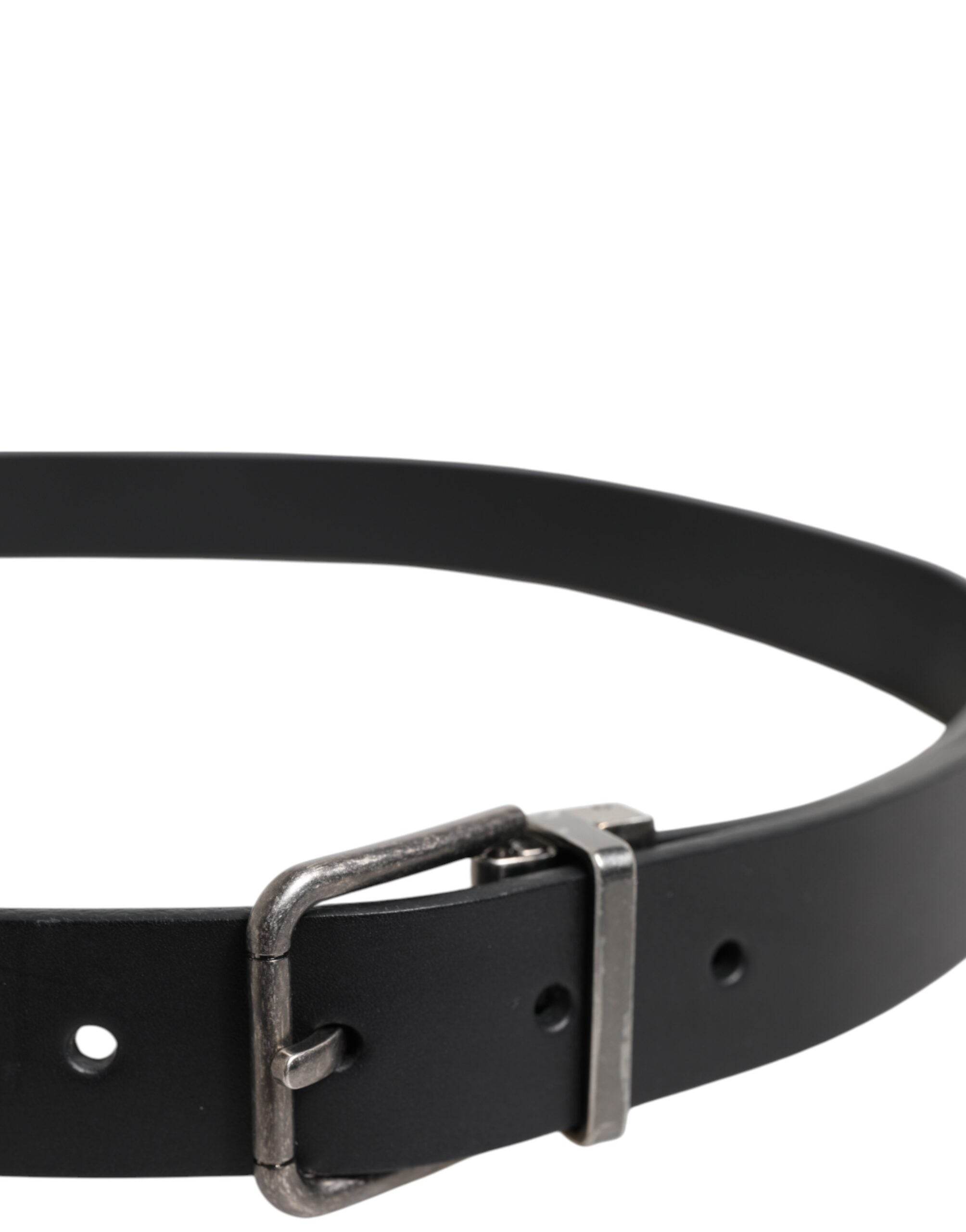 Dolce & Gabbana Black Classic Leather Metal Buckle Belt - Hilstor