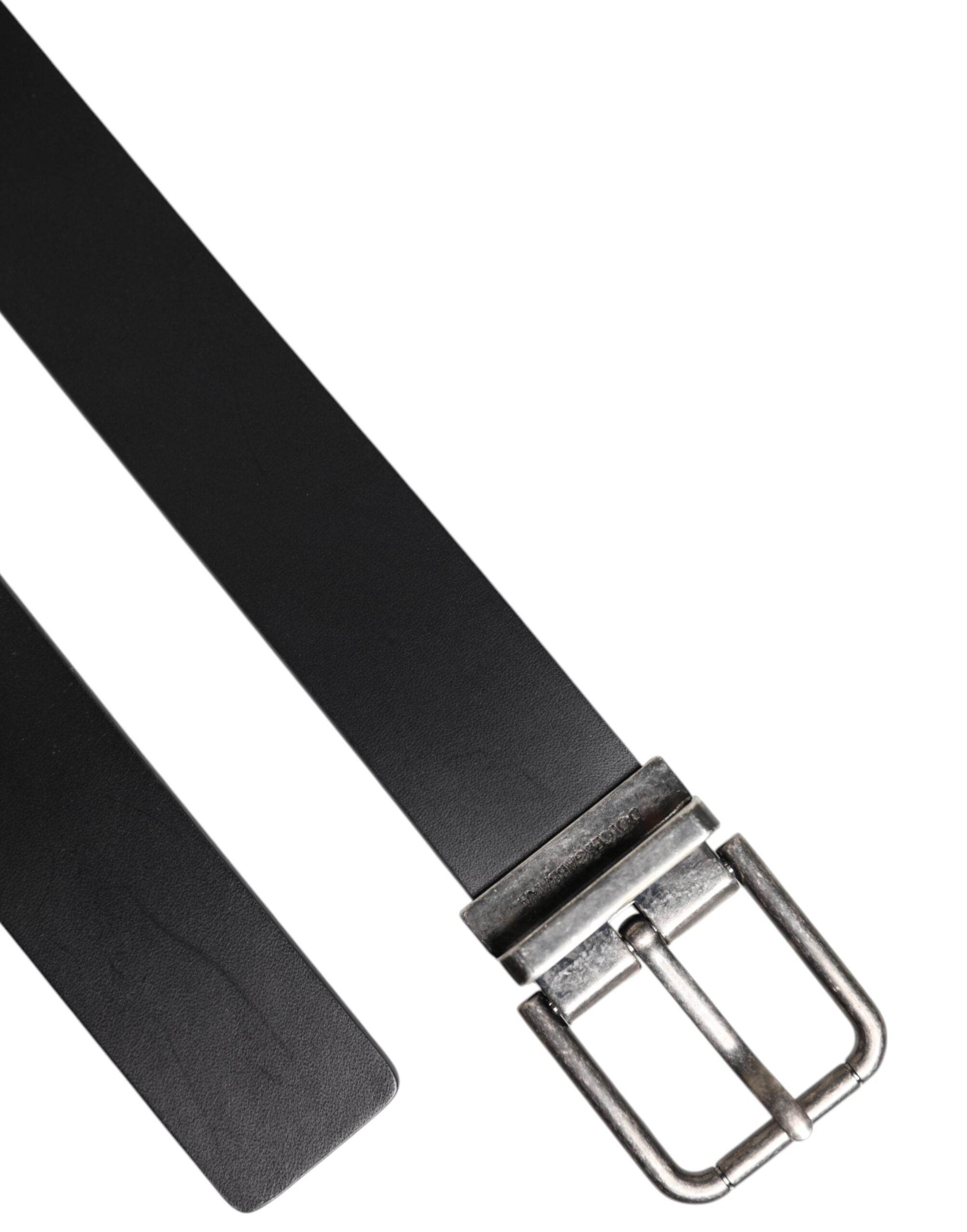 Dolce & Gabbana Black Classic Leather Metal Buckle Belt - Hilstor